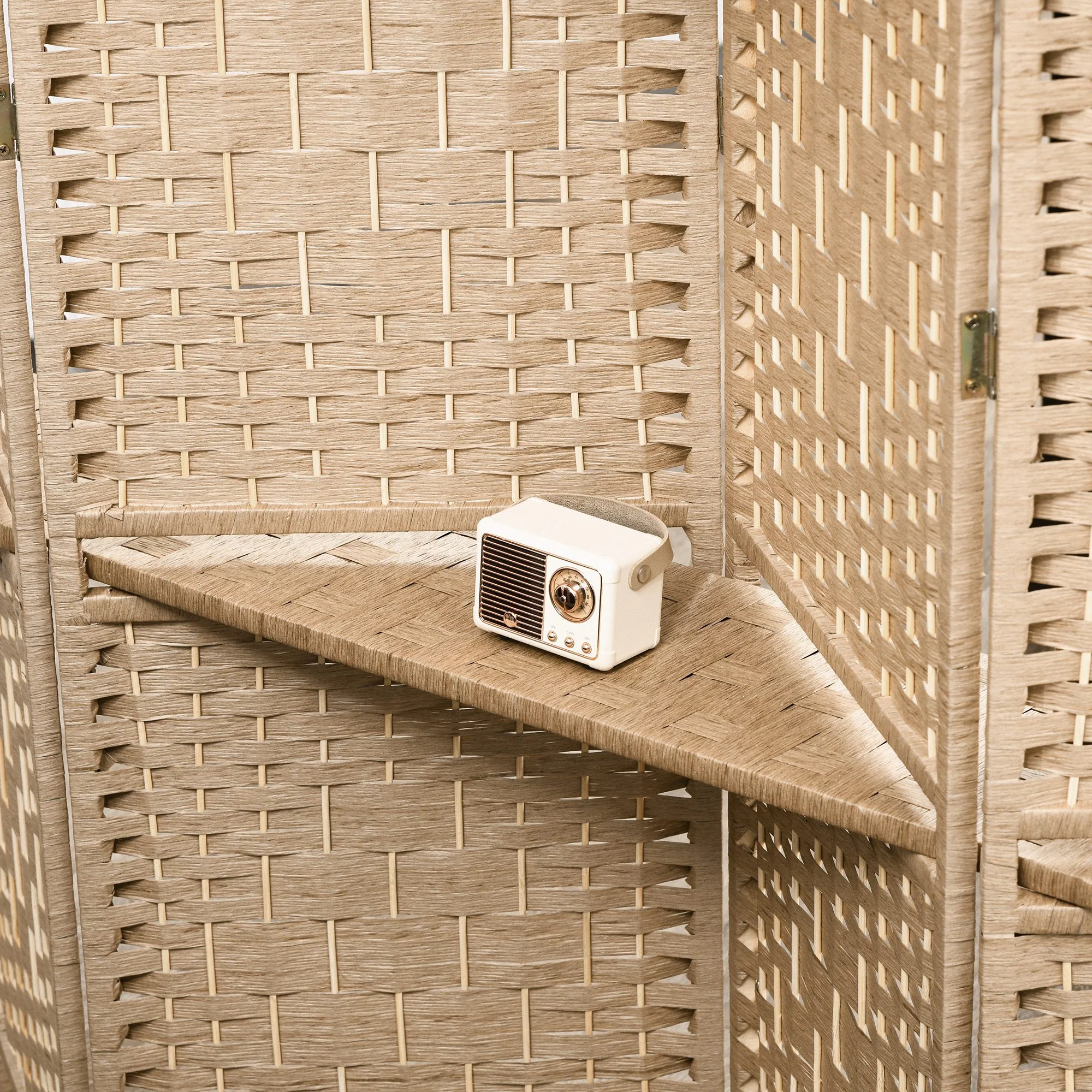 Paravent séparateur de pièce 4 panneaux 160 x170 cm avec 2 étagères, pliable, en bois pour le bureau, salon, chambre, bois naturel - Image 9