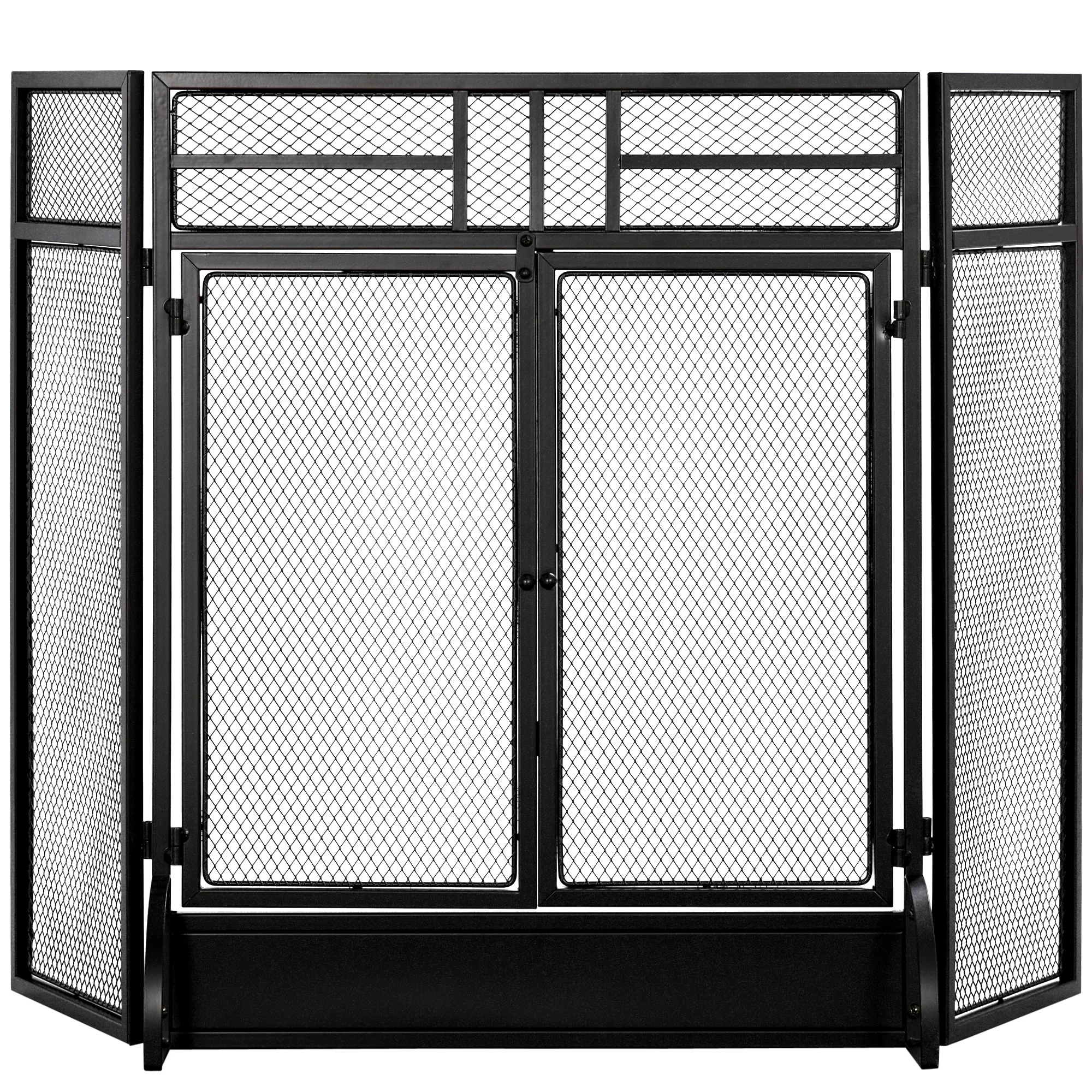 Pare-étincelles grille de protection pour cheminée - pare-feu barrière de sécurité - 3 volets pliables et porte - métal noir