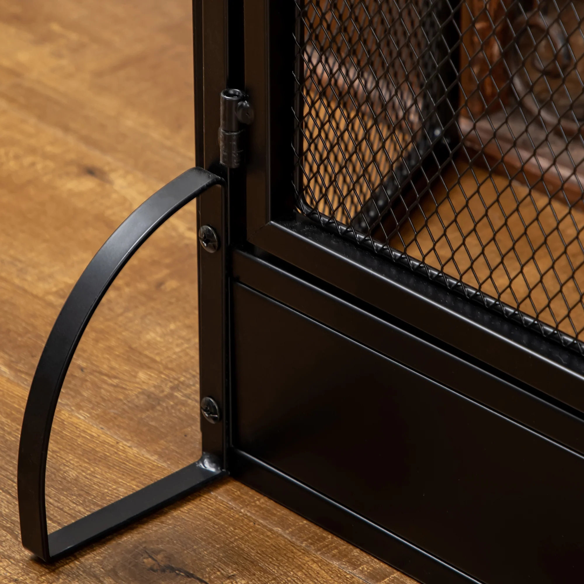 Pare-étincelles grille de protection pour cheminée - pare-feu barrière de sécurité - 3 volets pliables et porte - métal noir - Image 10