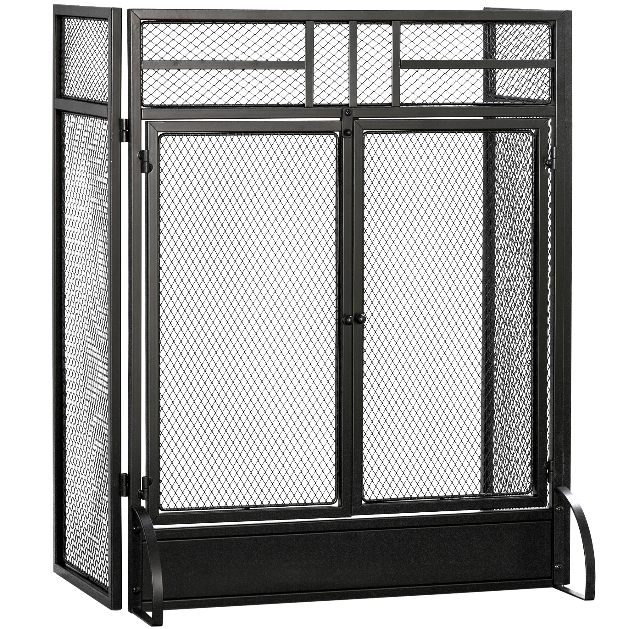 Pare-étincelles grille de protection pour cheminée - pare-feu barrière de sécurité - 3 volets pliables et porte - métal noir - Image 2