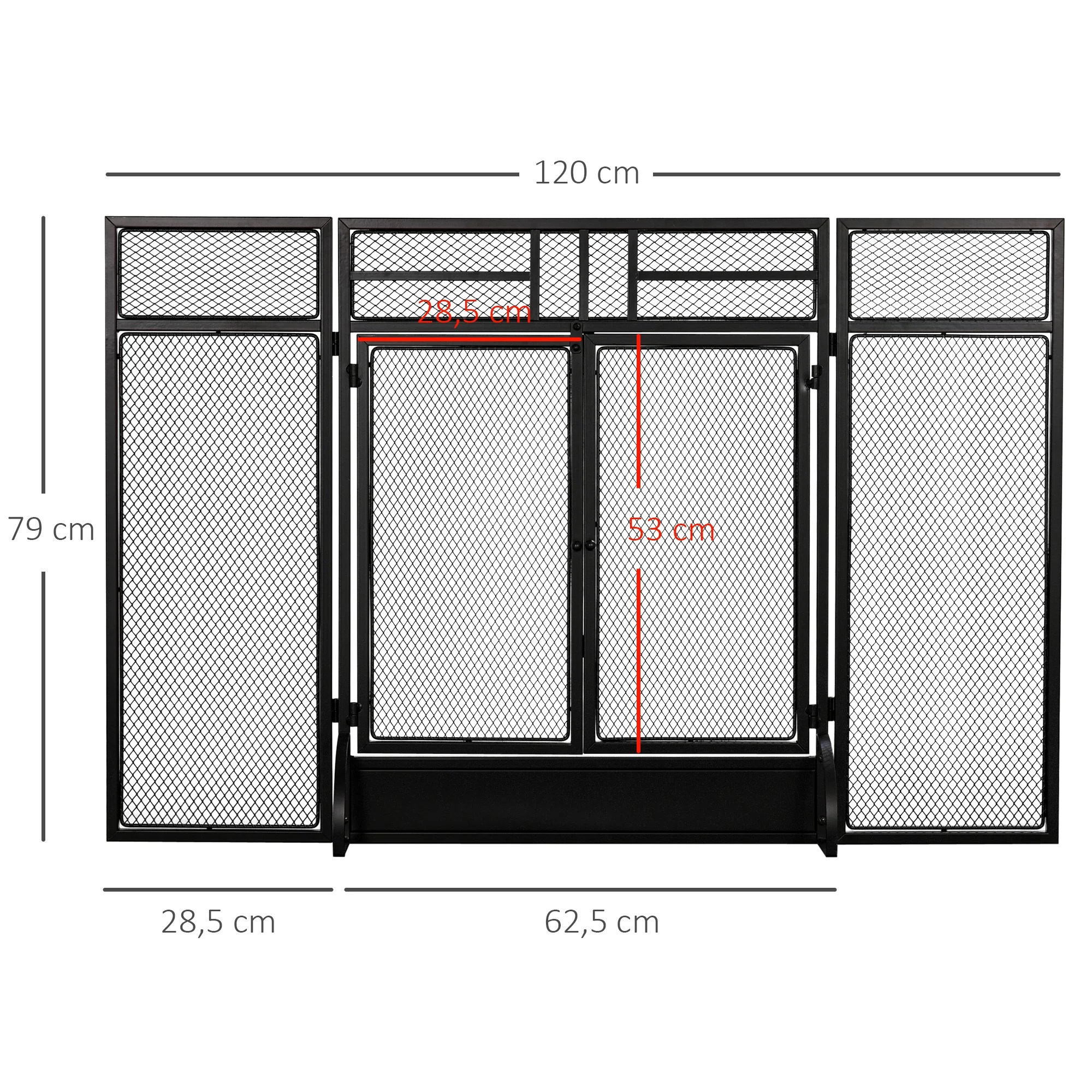 Pare-étincelles grille de protection pour cheminée - pare-feu barrière de sécurité - 3 volets pliables et porte - métal noir - Image 4