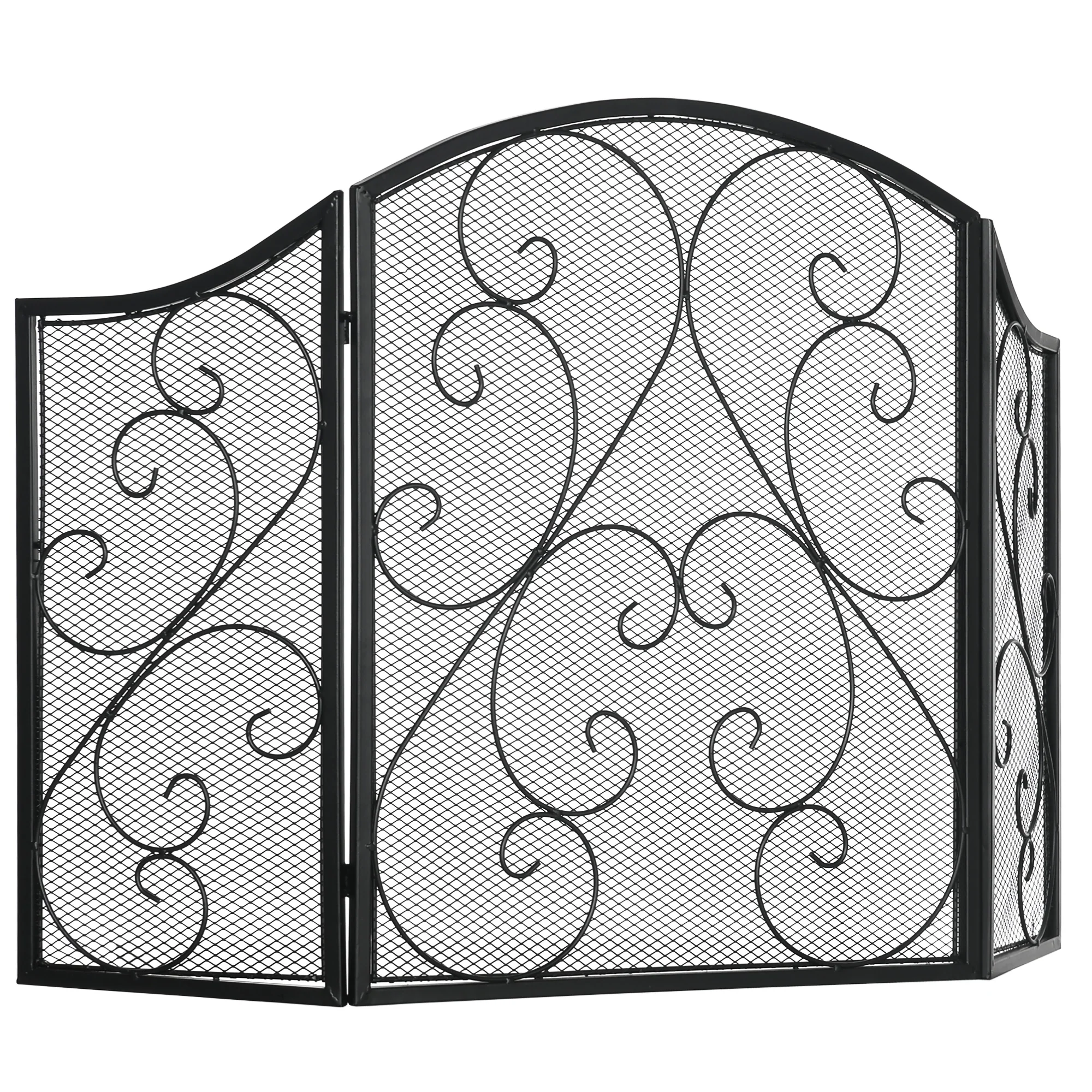 Pare-feu cheminée pare-étincelles 3 volets pliables grille de protection pour cheminée ou poêle - dim. 66 x 31 x 81 cm - métal noir