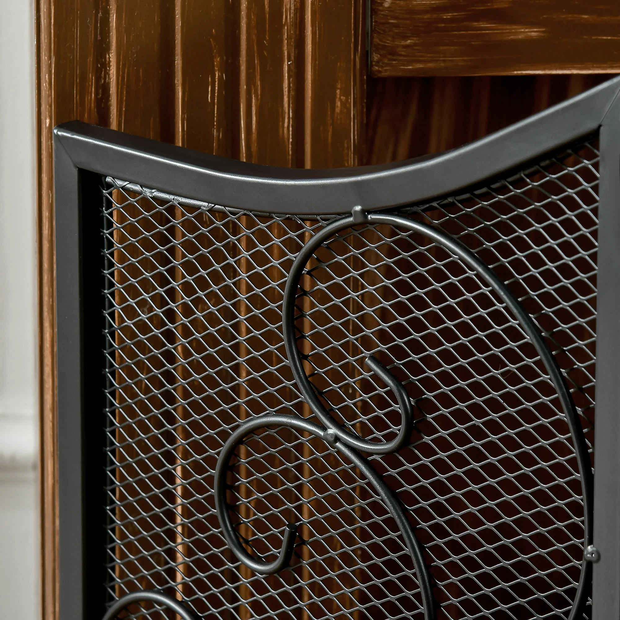 Pare-feu cheminée pare-étincelles 3 volets pliables grille de protection pour cheminée ou poêle - dim. 66 x 31 x 81 cm - métal noir - Image 10