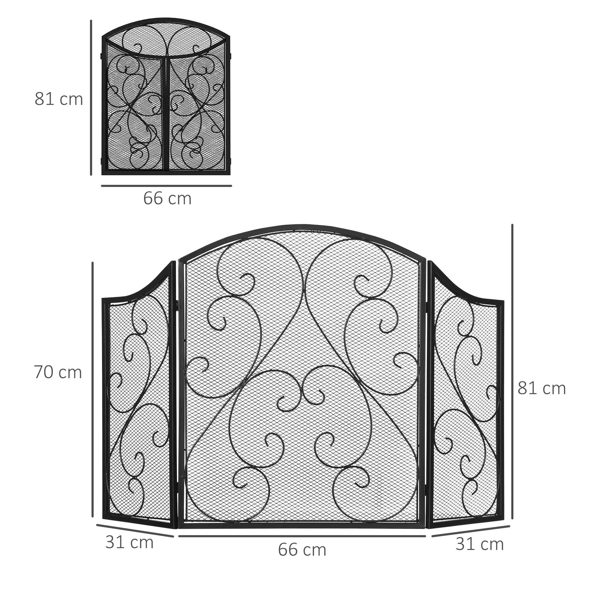 Pare-feu cheminée pare-étincelles 3 volets pliables grille de protection pour cheminée ou poêle - dim. 66 x 31 x 81 cm - métal noir - Image 4