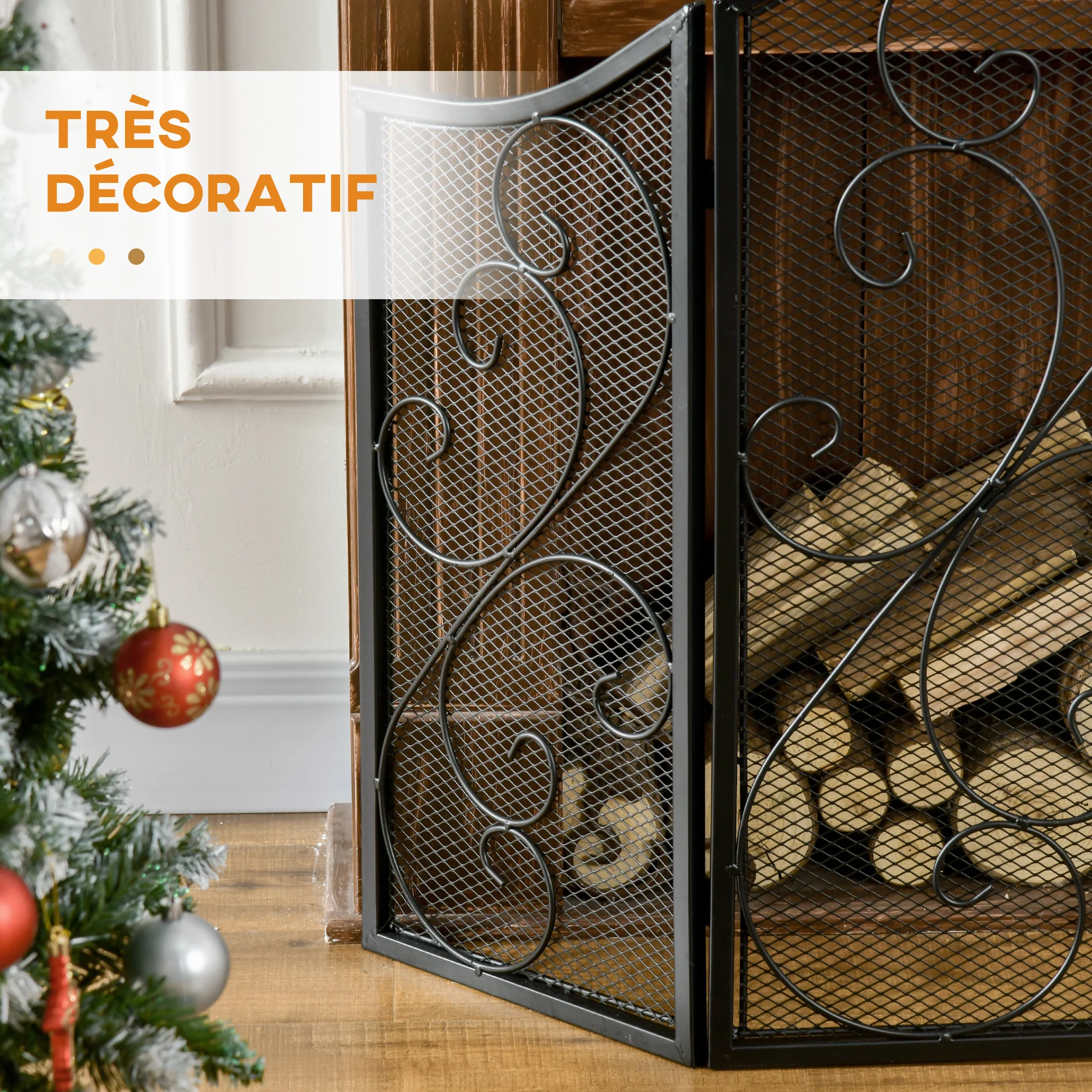 Pare-feu cheminée pare-étincelles 3 volets pliables grille de protection pour cheminée ou poêle - dim. 66 x 31 x 81 cm - métal noir - Image 7