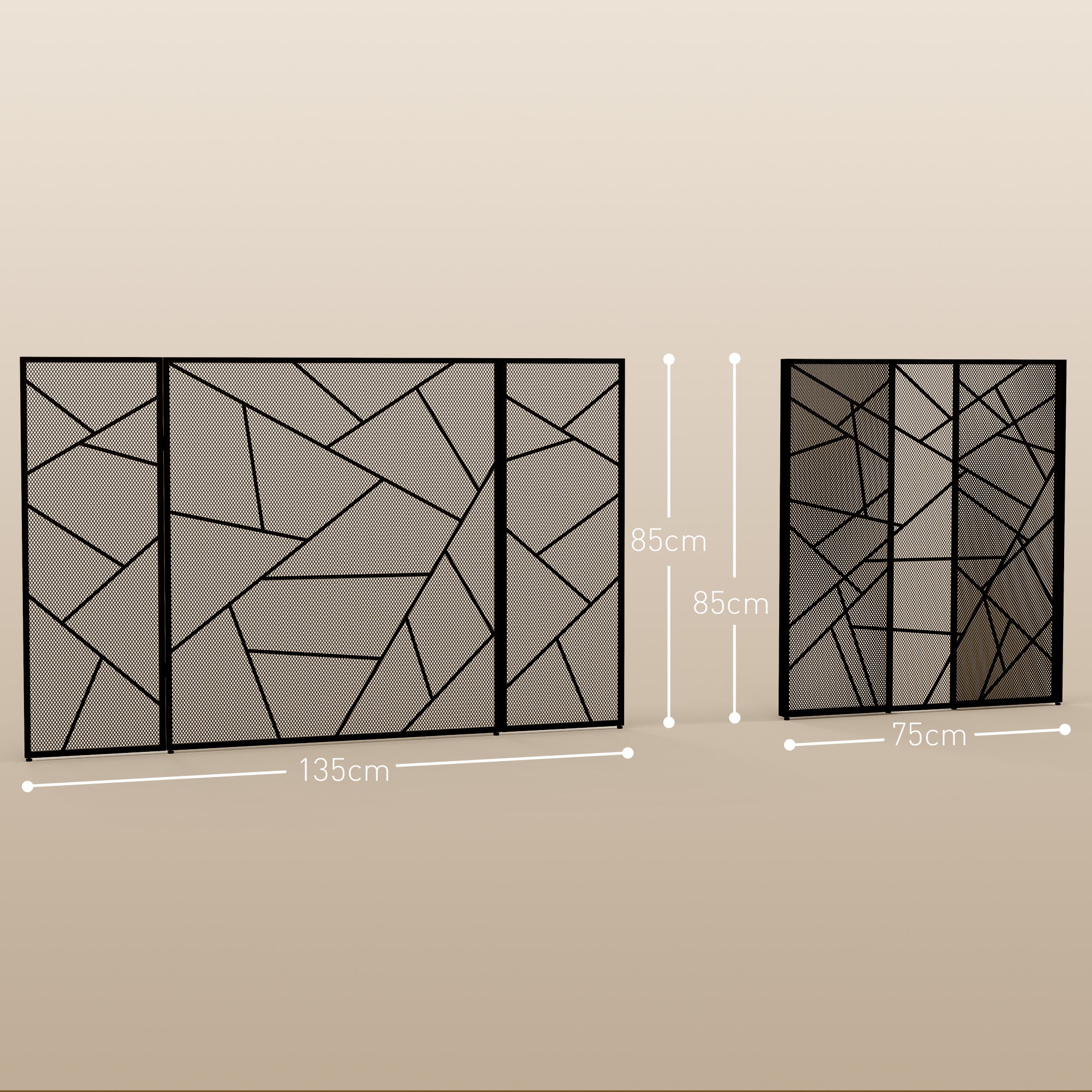 Pare feu cheminée pliable 3 panneaux, pare-étincelles cheminée, grille de protection cheminée en maille d'acier avec décor géométrique et pieds antidérapants, 135l x 1,2P x 85H cm, noir - Image 4