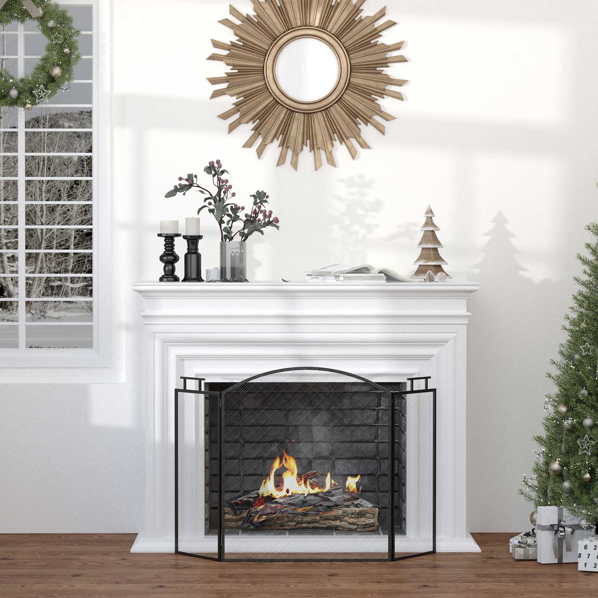 Pare-feu pour cheminée ou poêle - Pare-étincelles 3 Volets Pliables - dim. 110l x 24P x 76,5H cm - Acier métal Noir - Image 3