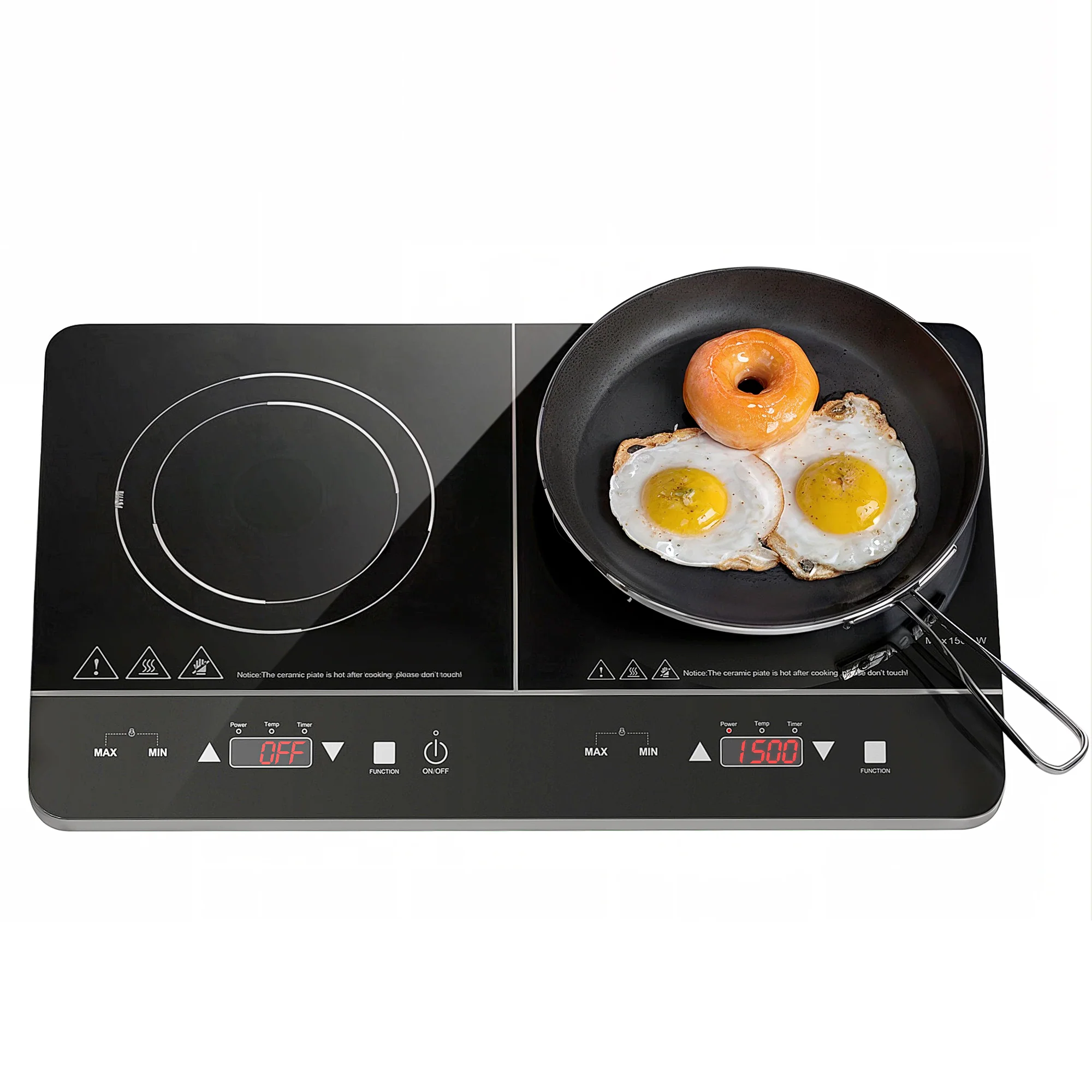 Plaque à induction portable 2 feux3500 W plaque de cuisson électrique avec 10 niveaux de température et 8 réglages de puissance, minuterie 3H, écran tactile LED, verrouillage enfant, noir - Image 11