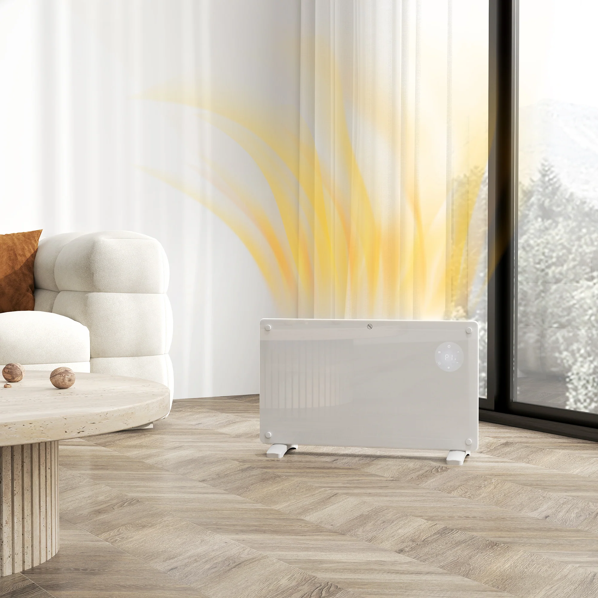 Radiateur électrique chauffage électrique mural ou au sol 1500W convecteur en verre avec affichage LED, minuterie 24 heures ou hebdomadaire, thermostat, télécommande, blanc - Image 10