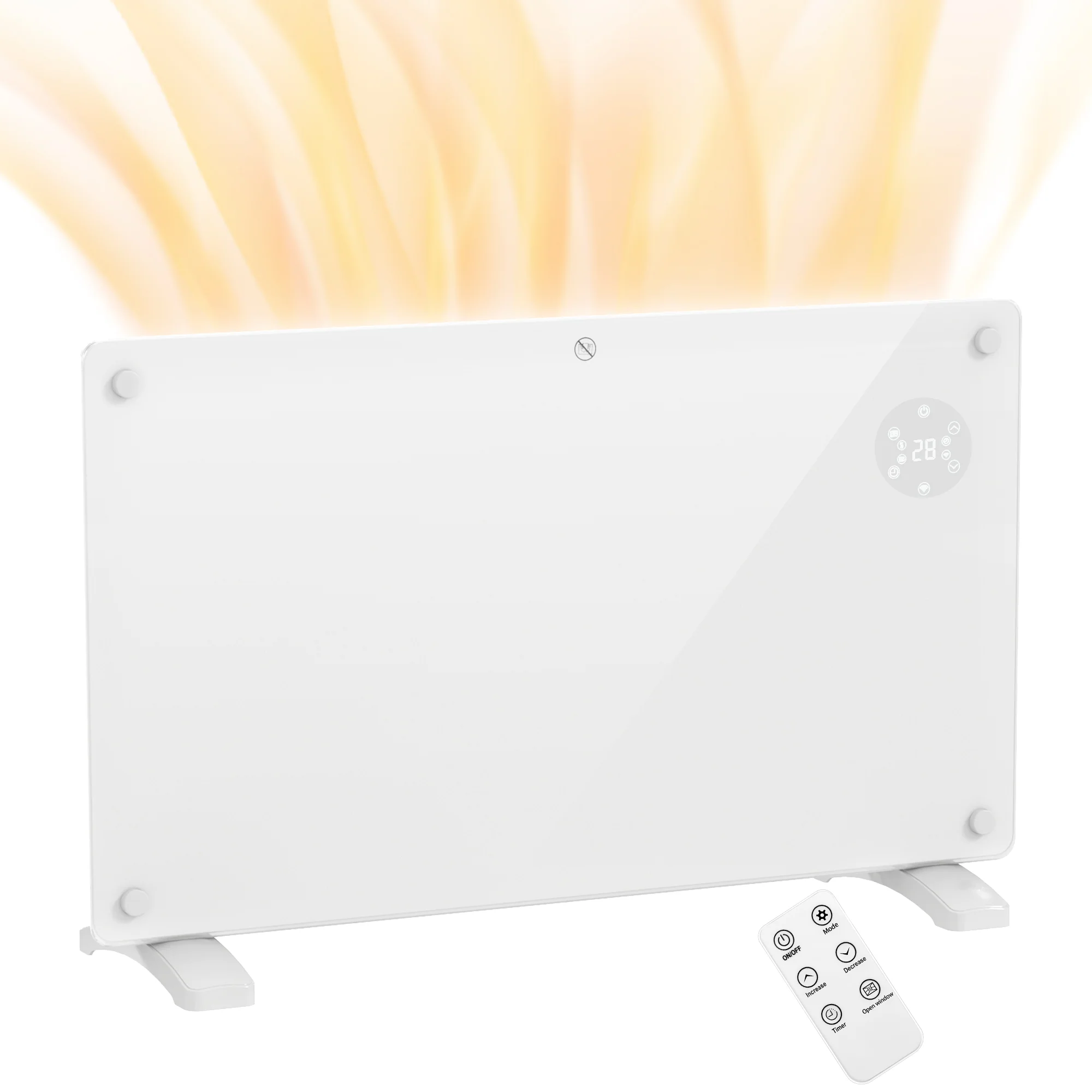 Radiateur électrique chauffage électrique mural ou au sol 1500W convecteur en verre avec affichage LED, minuterie 24 heures ou hebdomadaire, thermostat, télécommande, blanc - Image 11