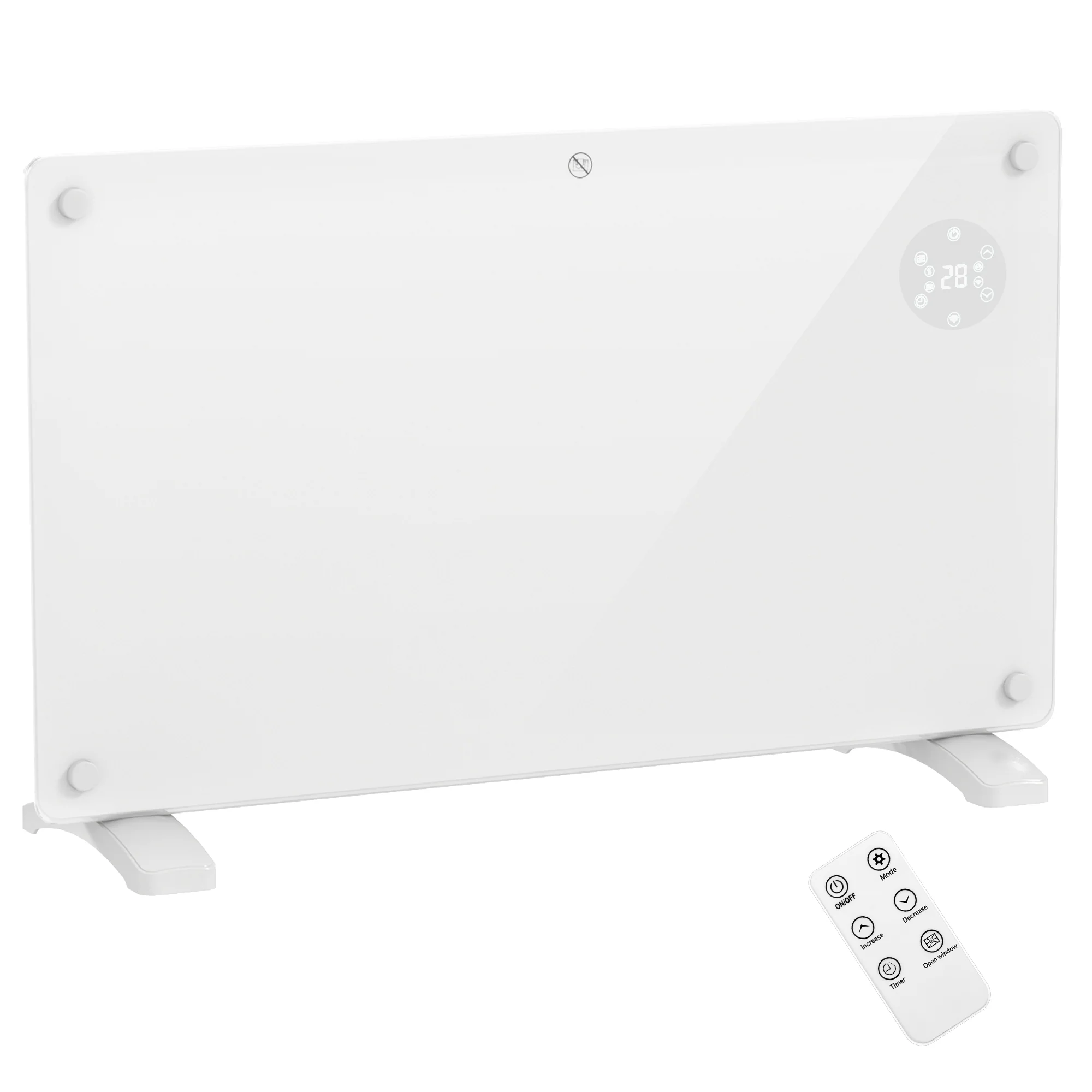 Radiateur électrique chauffage électrique mural ou au sol 1500W convecteur en verre avec affichage LED, minuterie 24 heures ou hebdomadaire, thermostat, télécommande, blanc - Image 2