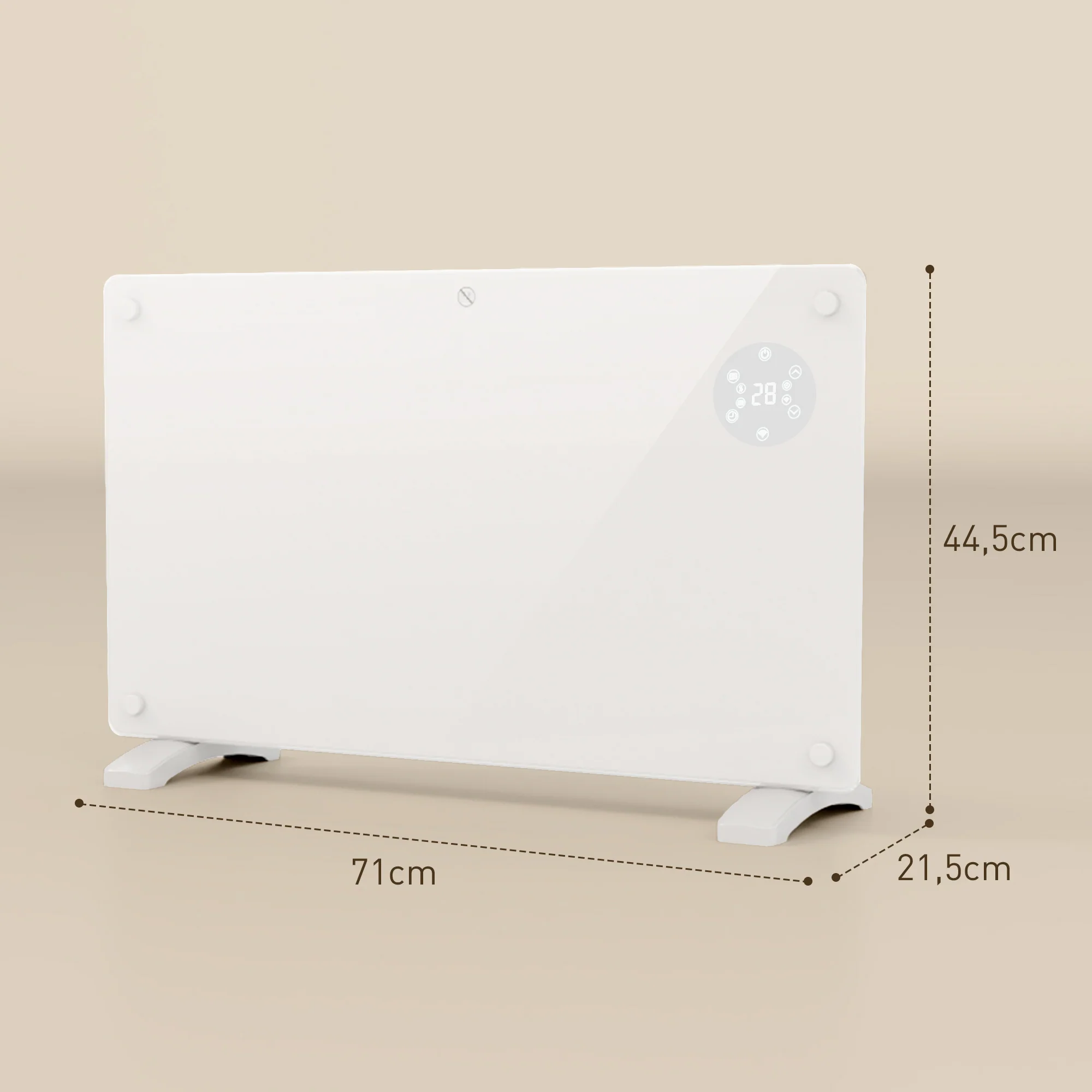 Radiateur électrique chauffage électrique mural ou au sol 1500W convecteur en verre avec affichage LED, minuterie 24 heures ou hebdomadaire, thermostat, télécommande, blanc - Image 4