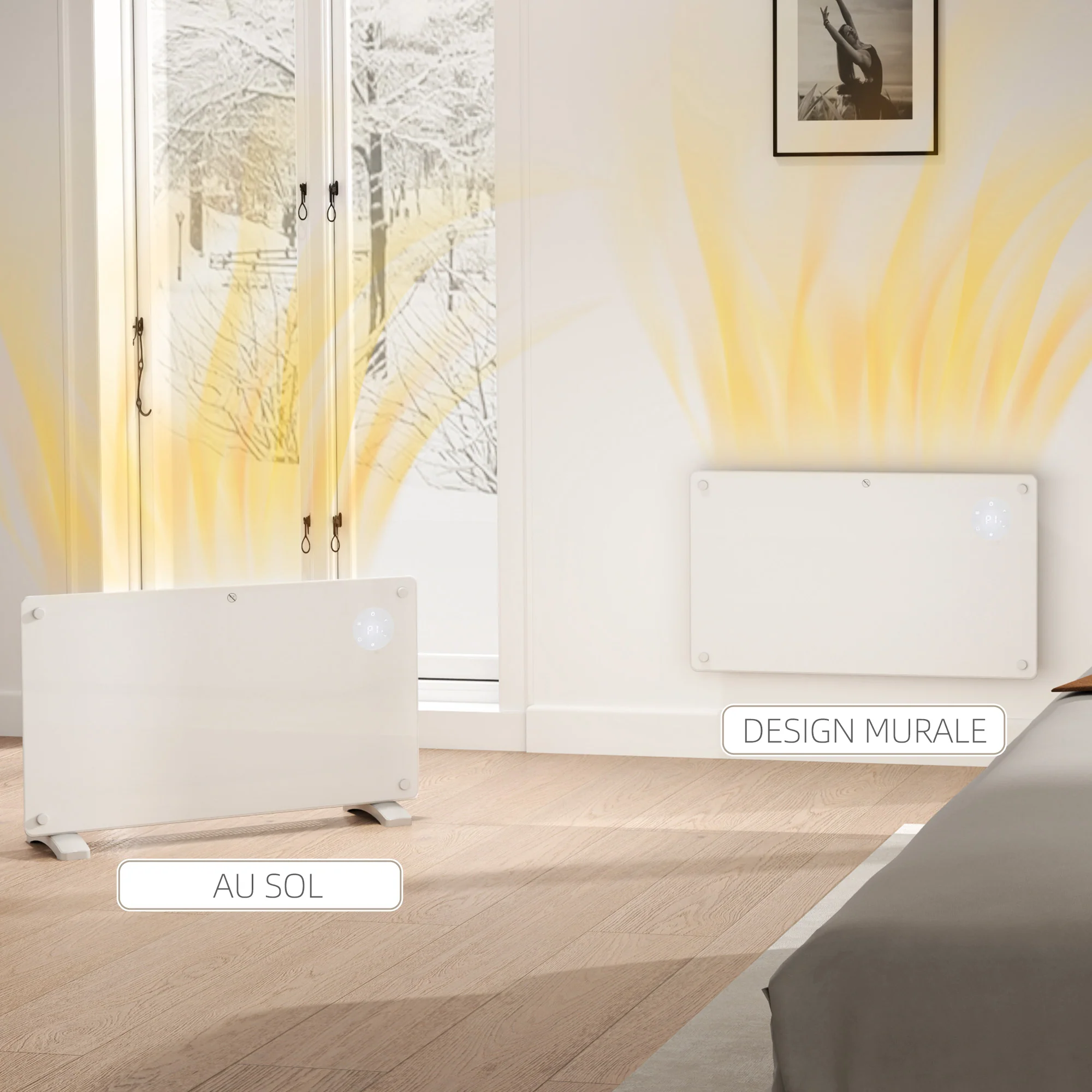 Radiateur électrique chauffage électrique mural ou au sol 1500W convecteur en verre avec affichage LED, minuterie 24 heures ou hebdomadaire, thermostat, télécommande, blanc - Image 8