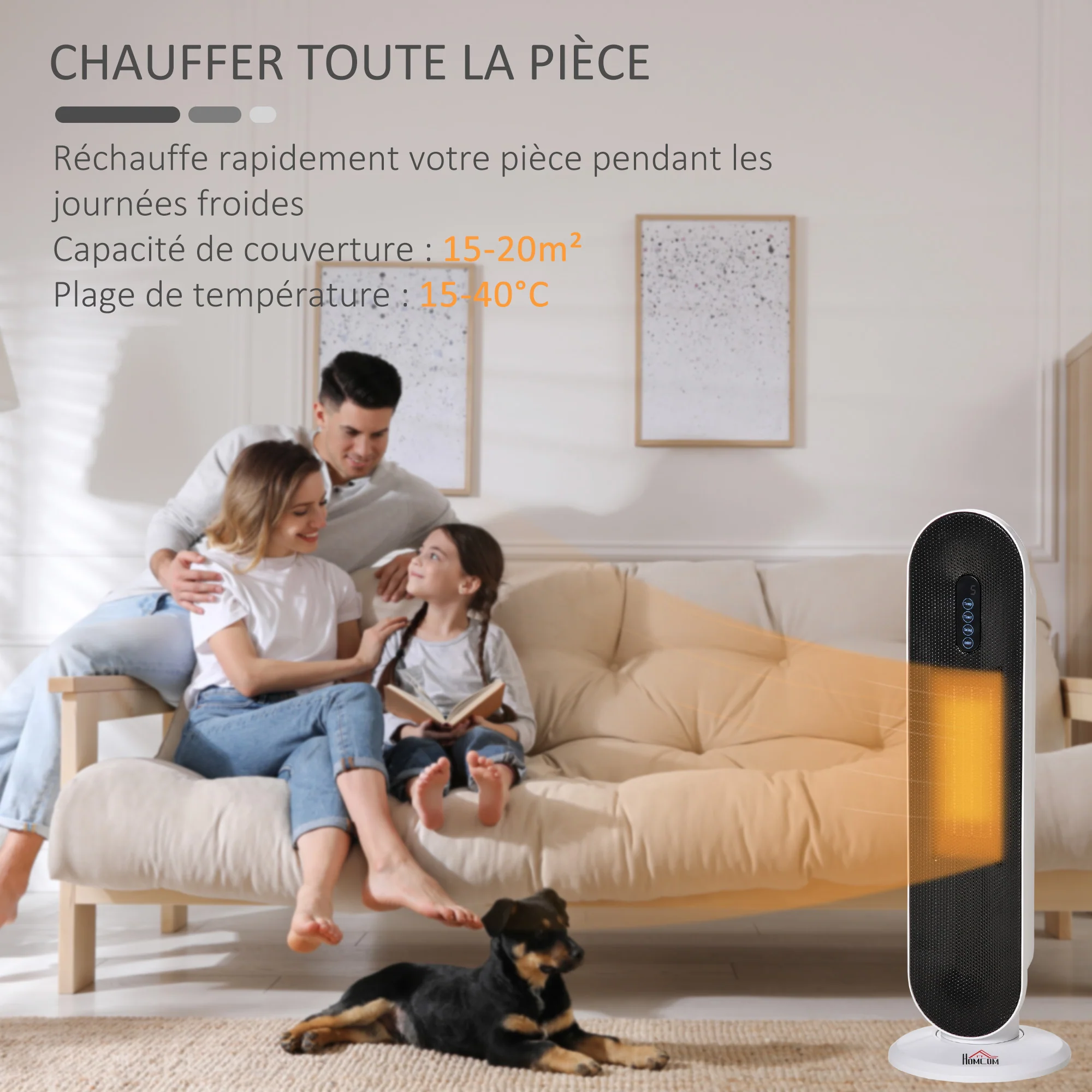 Radiateur électrique Chauffage soufflant oscillant 45° minuterie 24H 1200/2000 W - céramique PTC - télécommande incluse - chauffage d'appoint protection contre renversement et surchauffe noir - Image 5