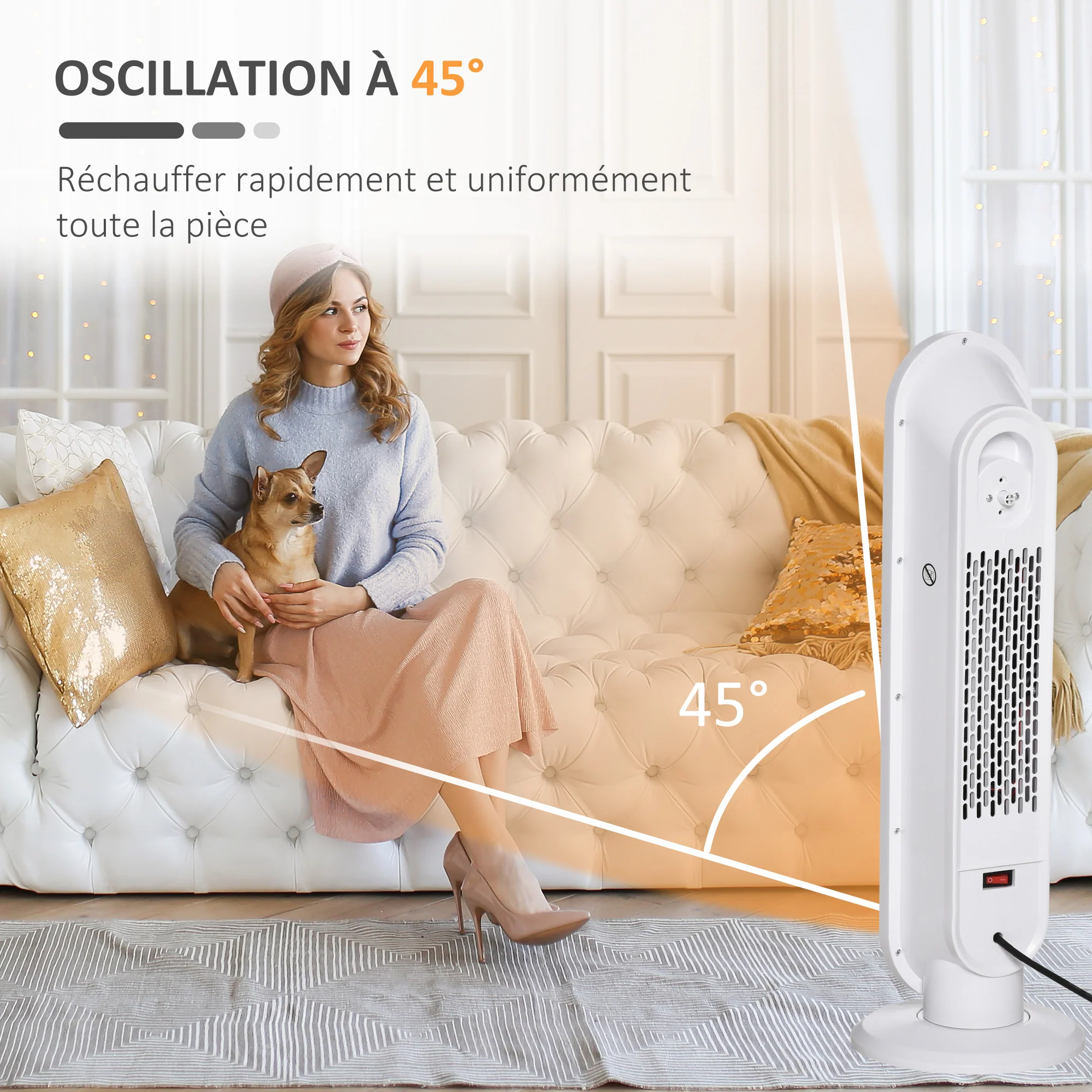 Radiateur électrique Chauffage soufflant oscillant 45° minuterie 24H 1200/2000 W - céramique PTC - télécommande incluse - chauffage d'appoint protection contre renversement et surchauffe noir - Image 8