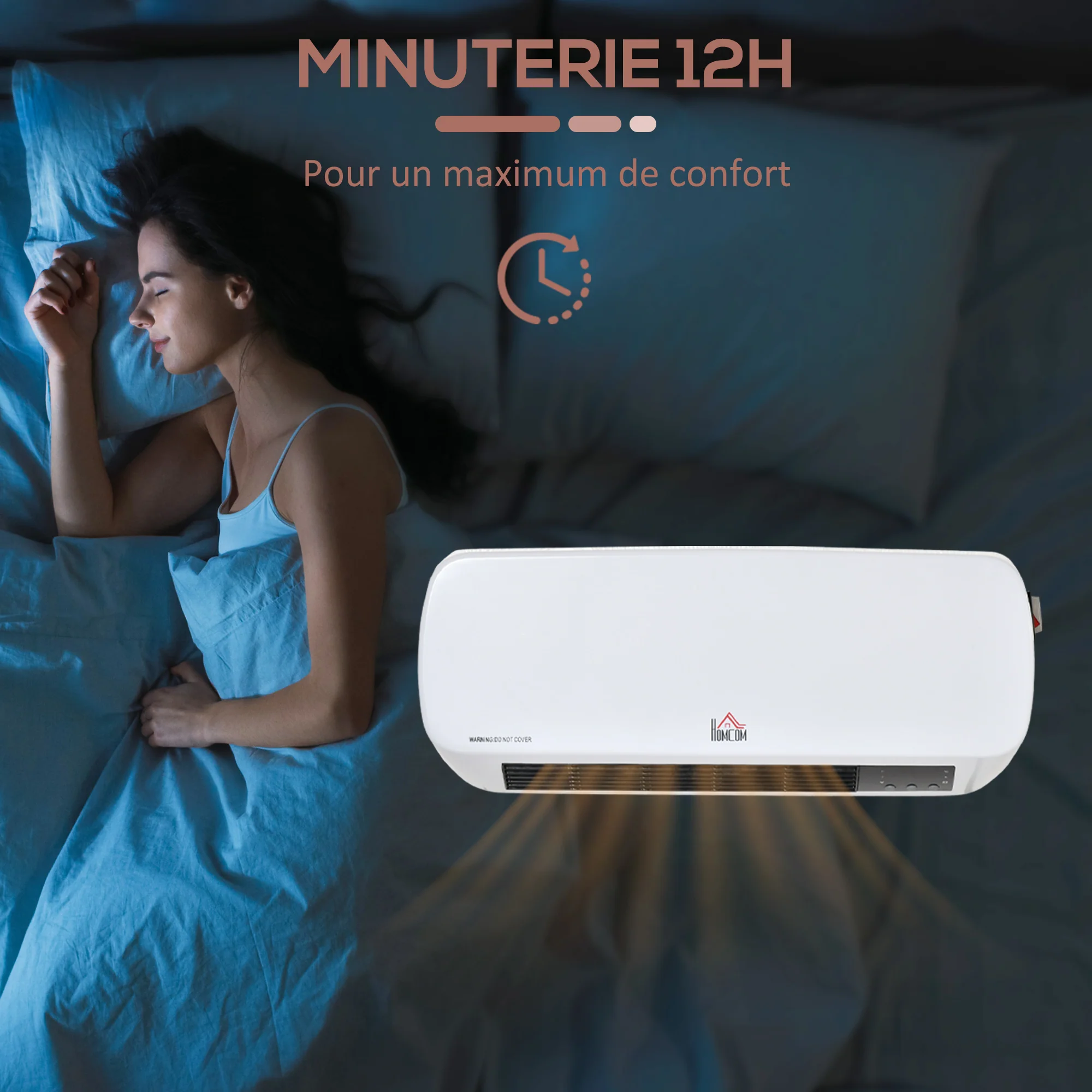 Radiateur mural soufflant 2000 W - chauffage céramique PTC - 3 niveaux de puissance - télécommande incluse blanc noir - Image 5