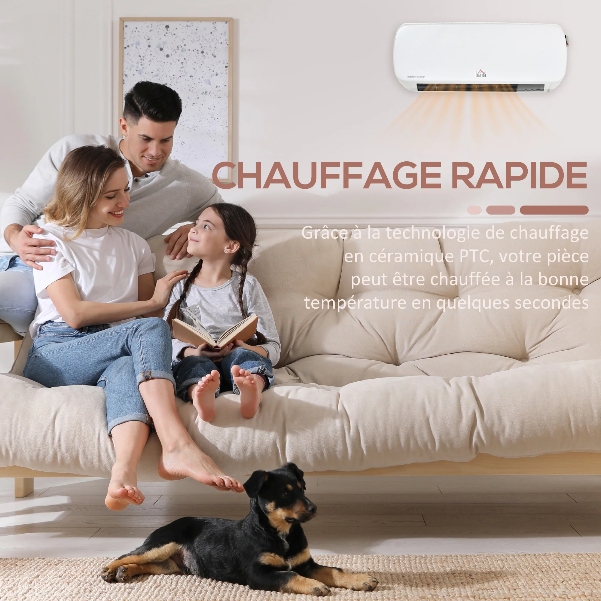 Radiateur mural soufflant 2000 W - chauffage céramique PTC - 3 niveaux de puissance - télécommande incluse blanc noir - Image 8