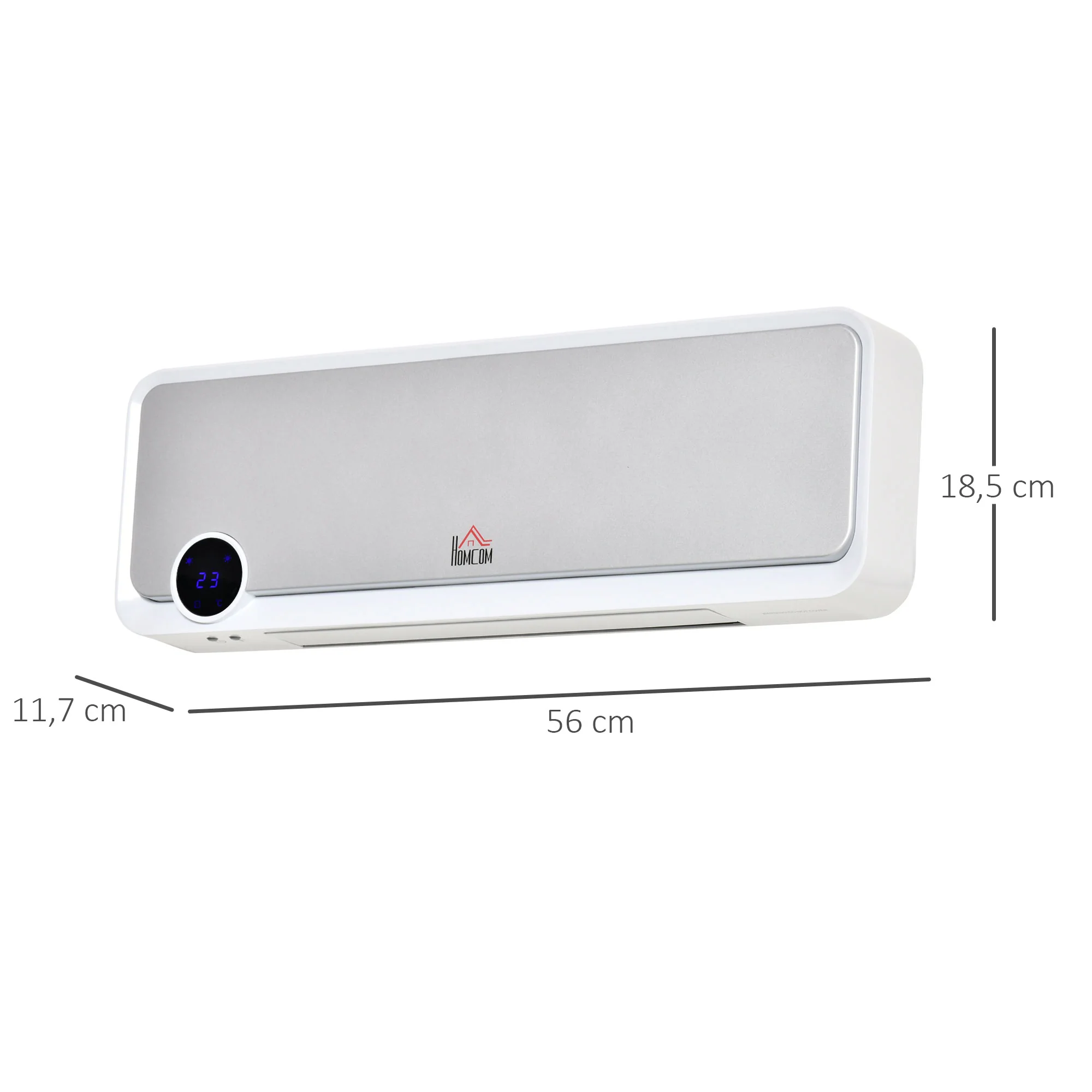 Radiateur mural soufflant oscillant 2000 W - chauffage céramique PTC - 3 niveaux de puissance - télécommande incluse blanc argenté - Image 4
