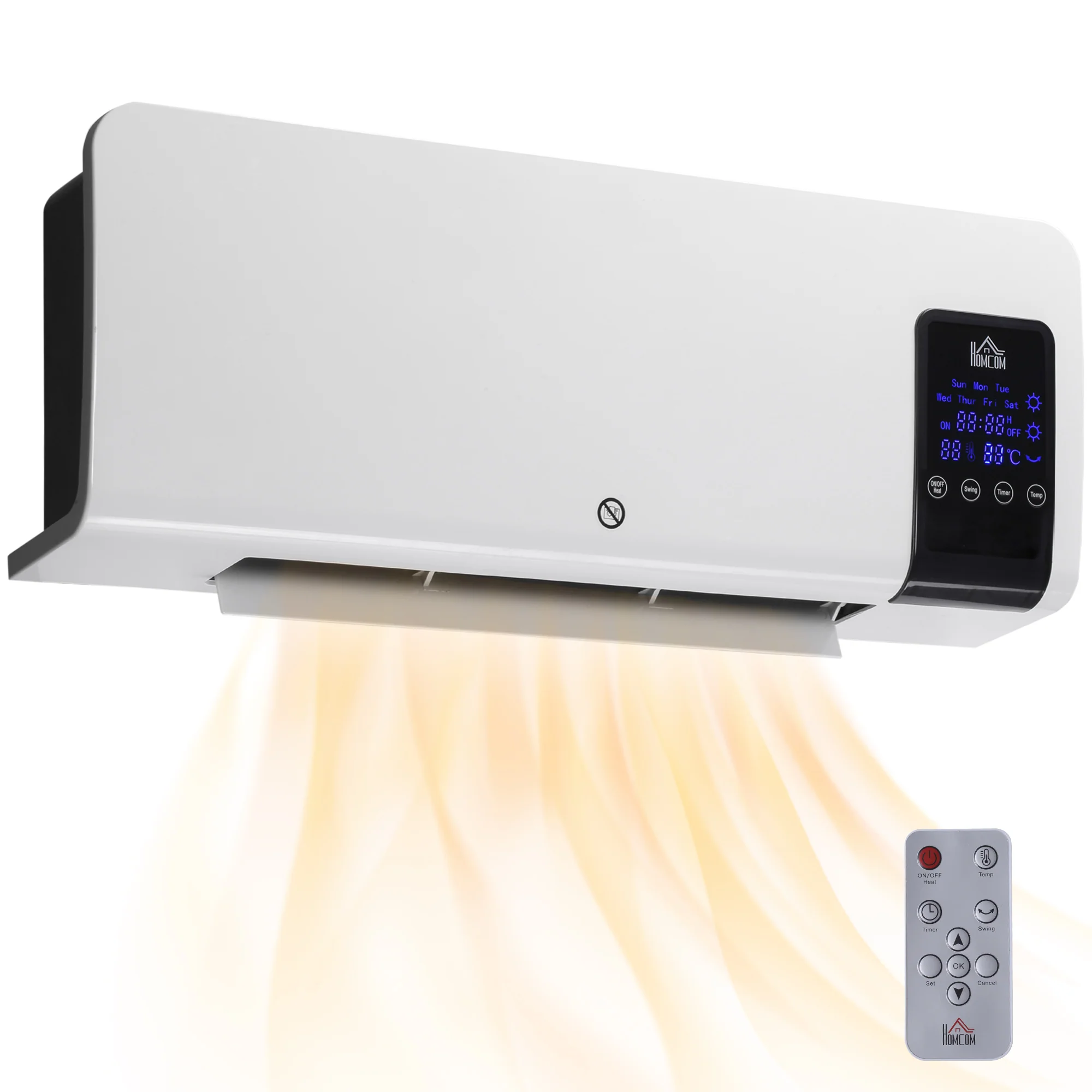 Radiateur soufflant mural chauffage céramique PTC - 1000 W / 2000 W oscillation minuterie avec télécommande blanc - Image 2
