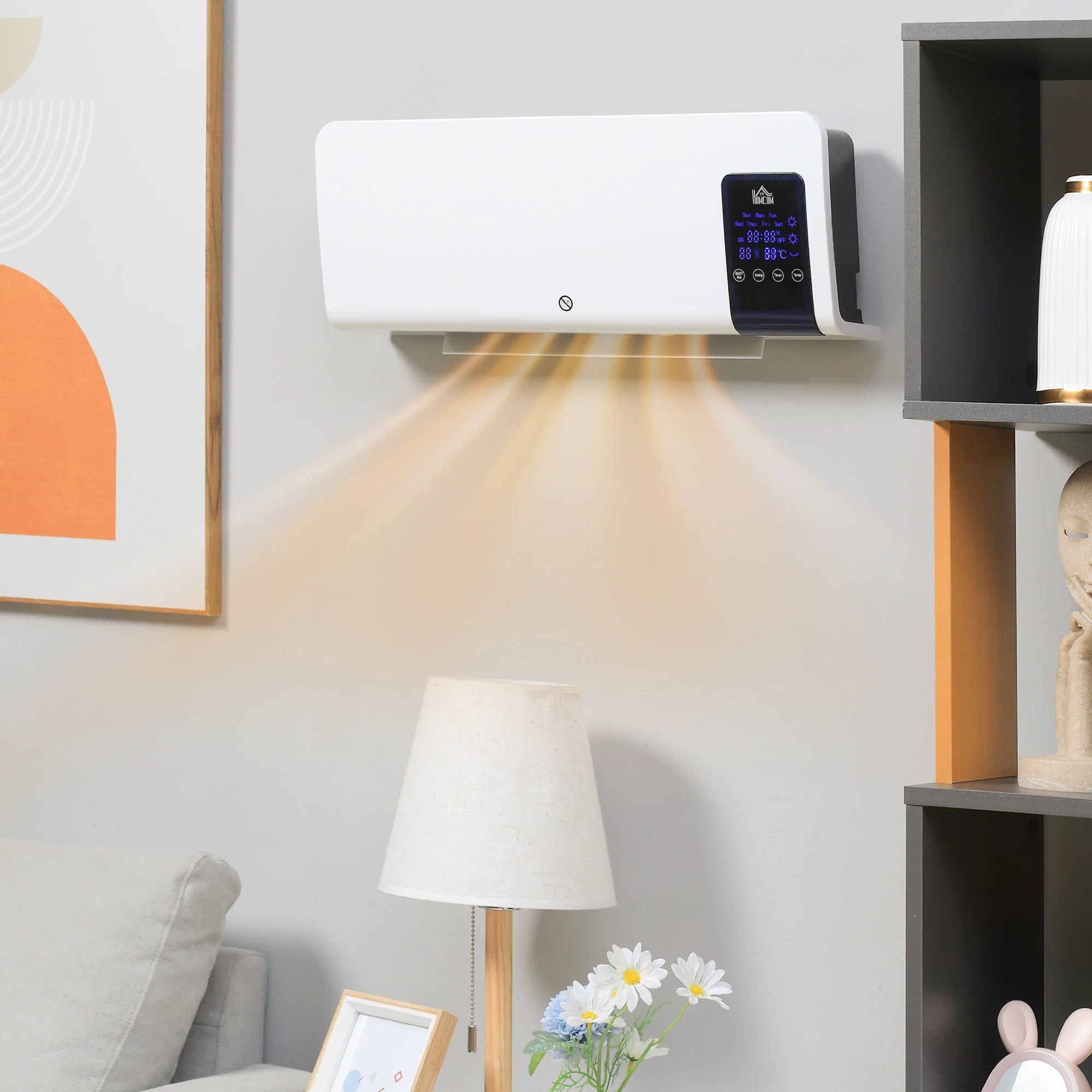Radiateur soufflant mural chauffage céramique PTC - 1000 W / 2000 W oscillation minuterie avec télécommande blanc - Image 3