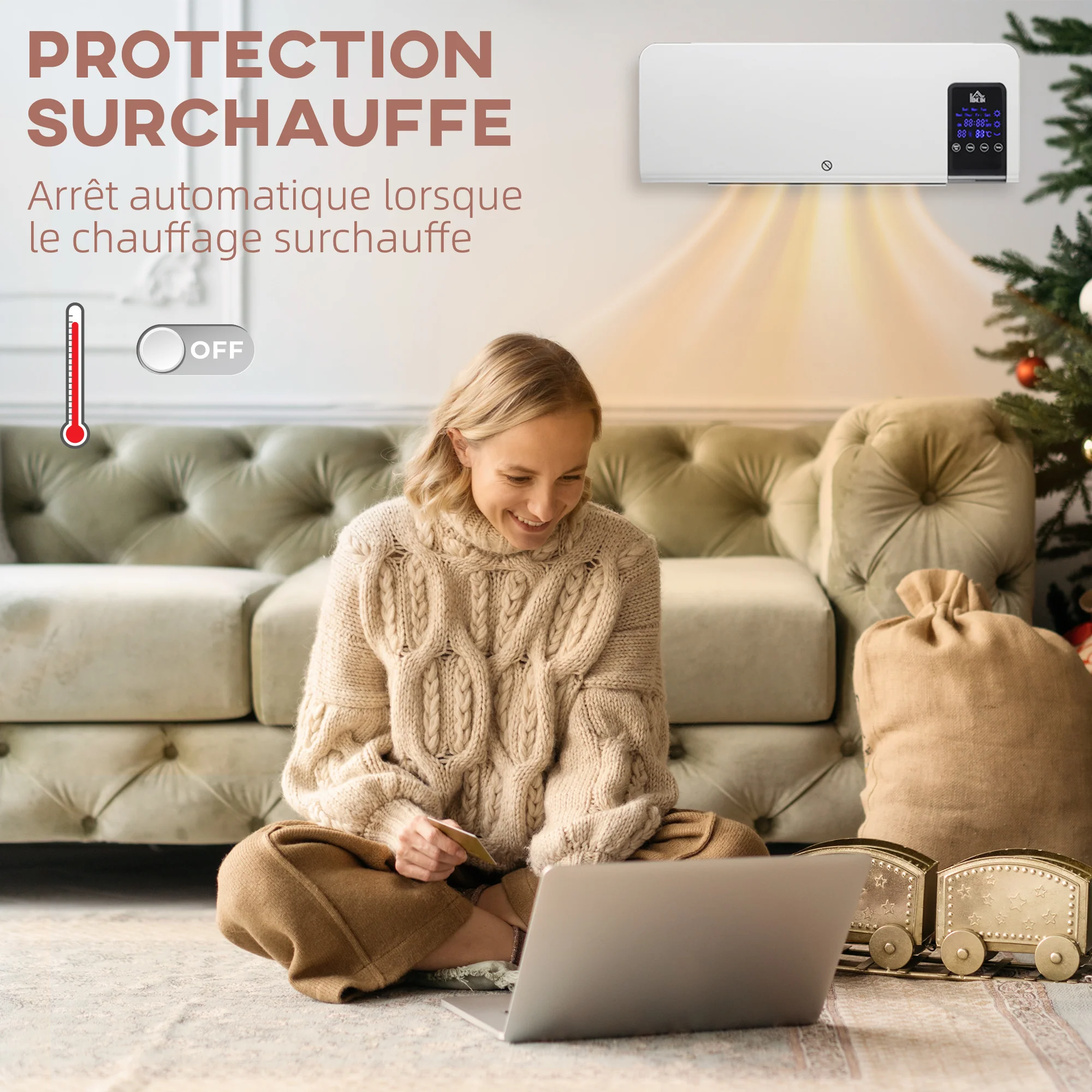 Radiateur soufflant mural chauffage céramique PTC - 1000 W / 2000 W oscillation minuterie avec télécommande blanc - Image 7