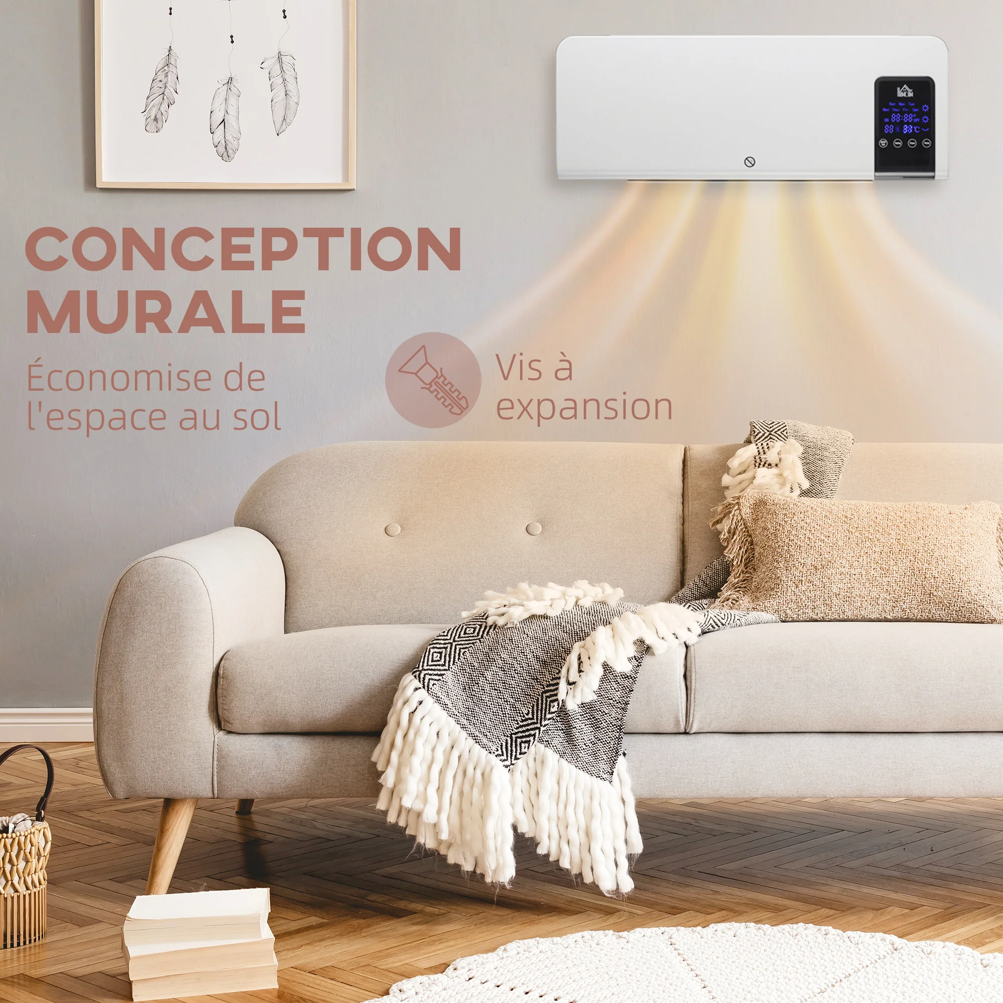 Radiateur soufflant mural chauffage céramique PTC - 1000 W / 2000 W oscillation minuterie avec télécommande blanc - Image 9