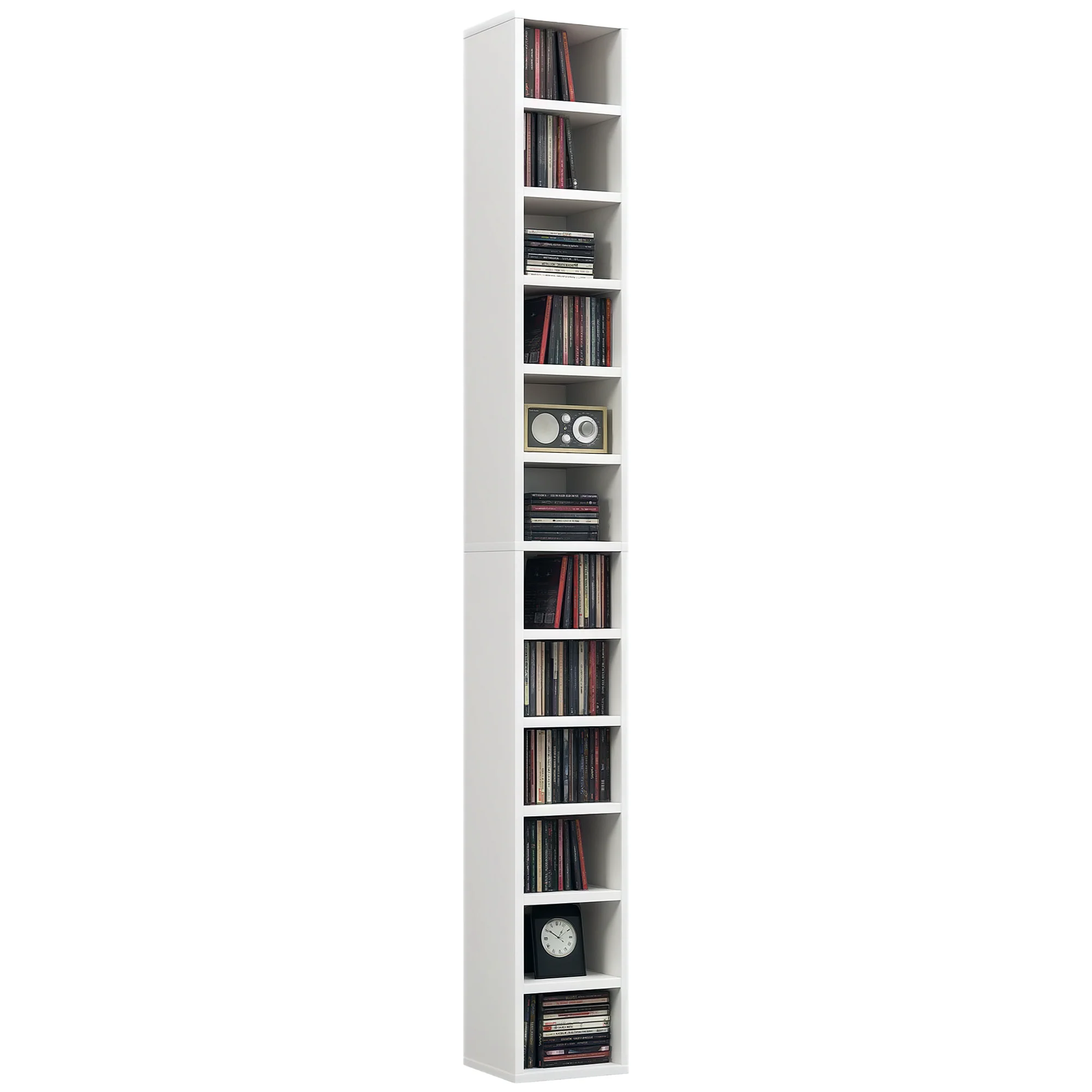 Rangements pour CD et DVD, étagère colonne de rangement, meuble de rangement avec 12 compartiments, capacité max. 204 CD, 21 x 20 x 175 cm, blanc - Image 11