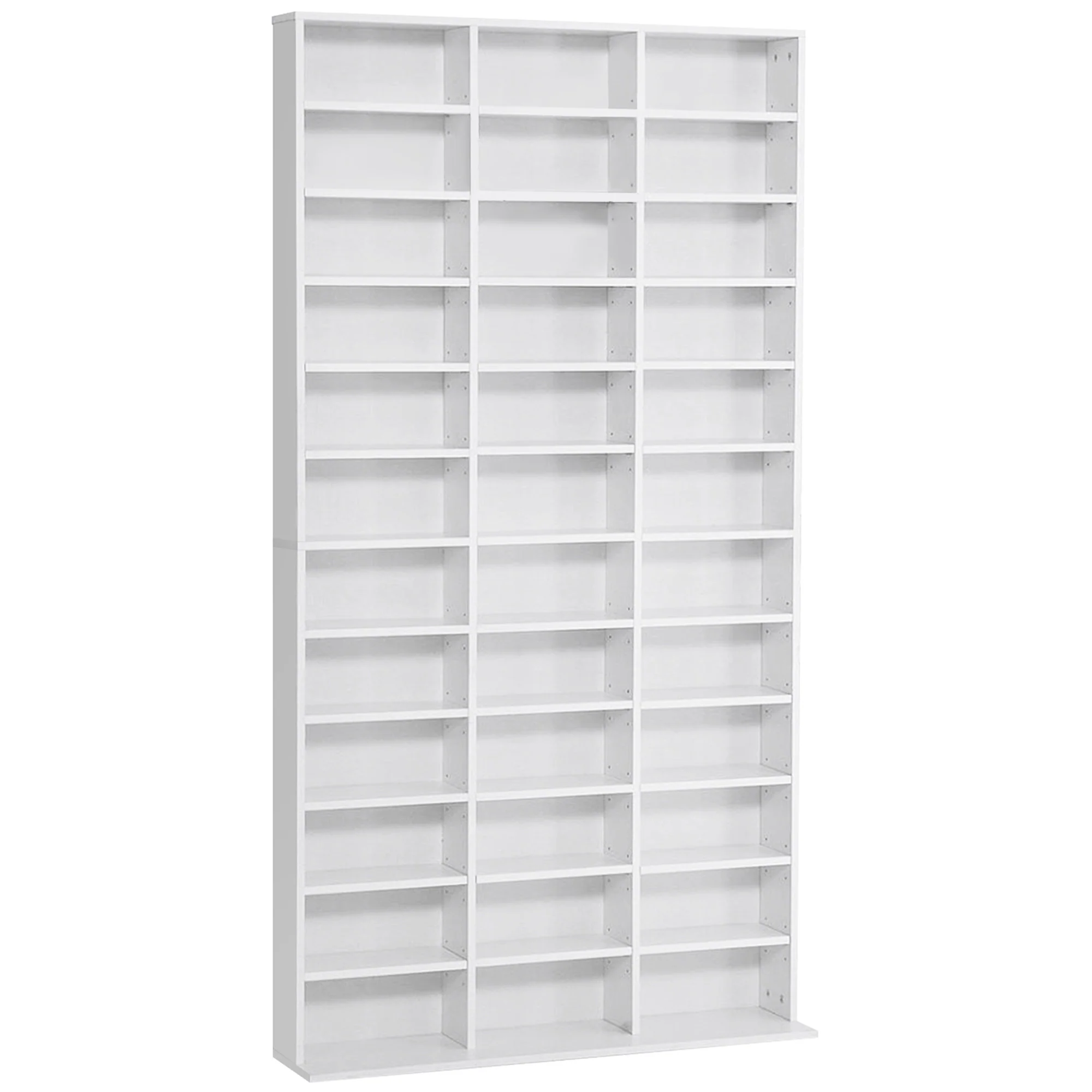 Rangements pour CD et DVD, étagère rangement, capacité max. 1116 CD/528 DVD, 36 compartiments et étagères réglables, pour bureau, salon, chambre, 102 x 23,5 x 195 cm, blanc - Image 11
