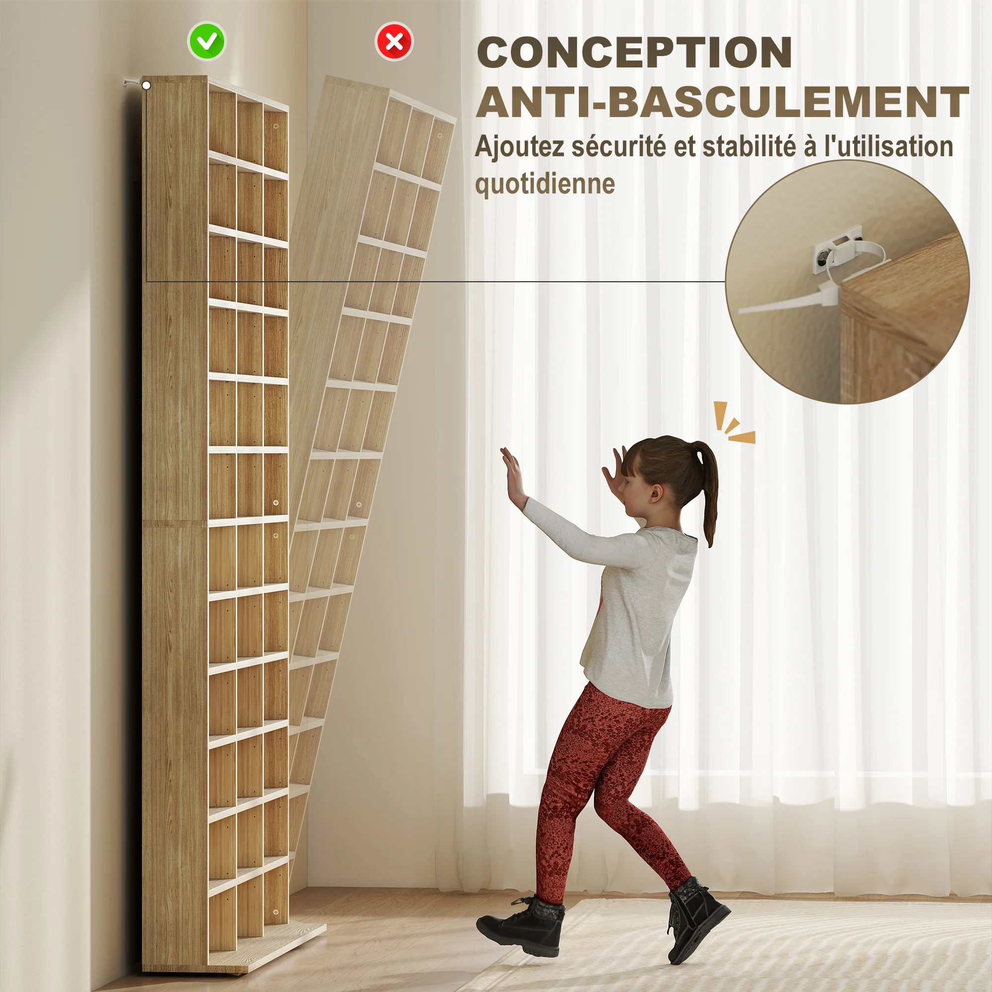 Rangements pour CD et DVD, étagère rangement, capacité max. 1116 CD/528 DVD, 36 compartiments et étagères réglables, pour bureau, salon, chambre, 102 x 23,5 x 195 cm, chêne - Image 7