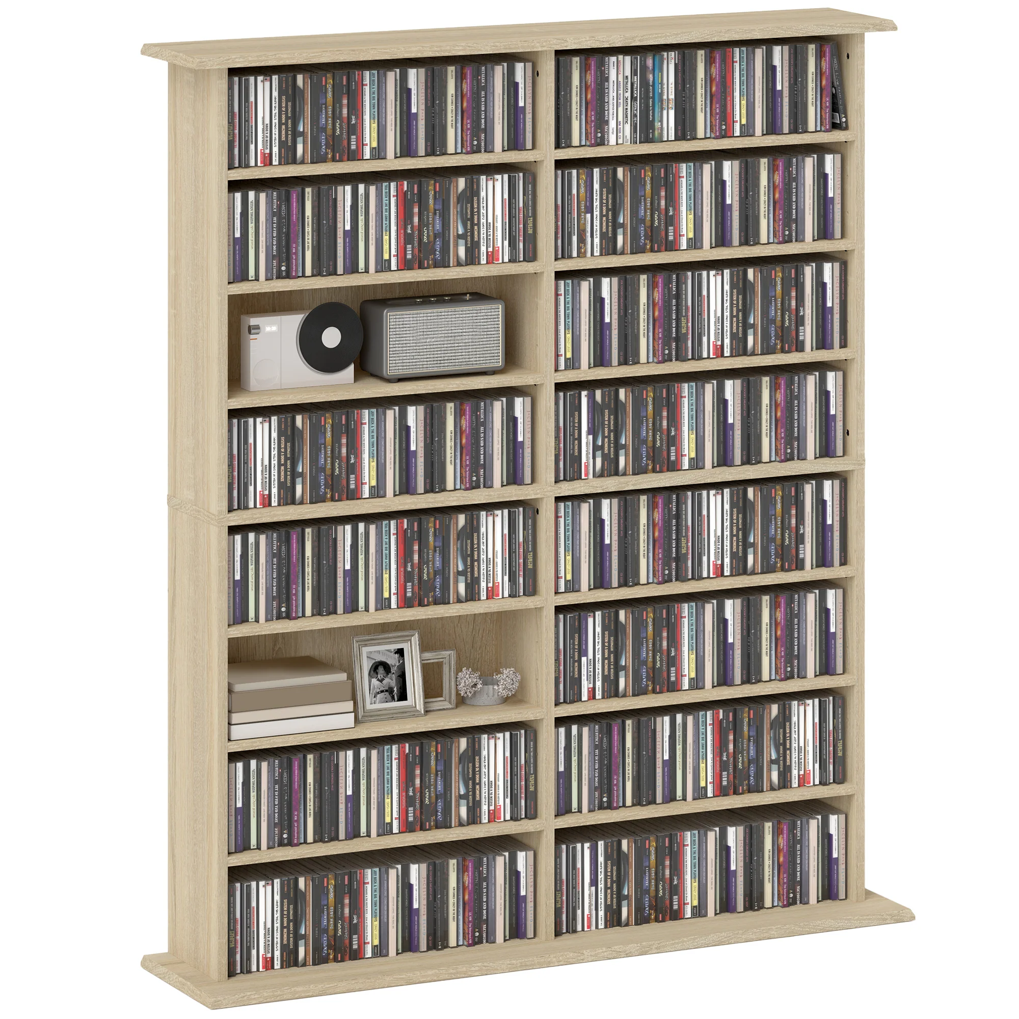 Rangements pour CD et DVD, meuble de rangement multimédia avec 16 compartiments et 12 étagères réglables, capacité max. 720 CD/396 DVD et Blu-ray, 106,5 x 24 x 126,3 cm, bois naturel - Image 11