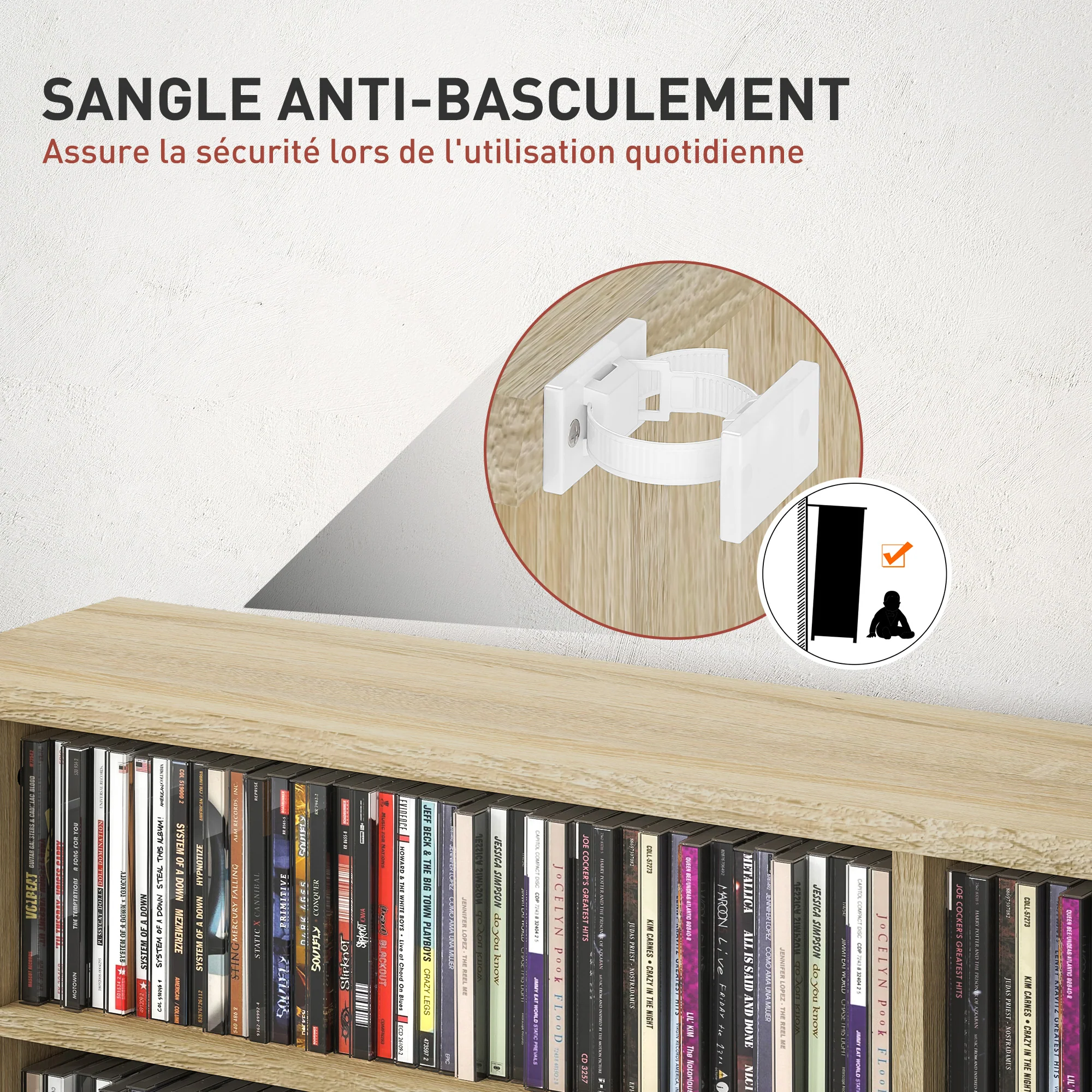 Rangements pour CD et DVD, meuble de rangement multimédia avec 16 compartiments et 12 étagères réglables, capacité max. 720 CD/396 DVD et Blu-ray, 106,5 x 24 x 126,3 cm, bois naturel - Image 7