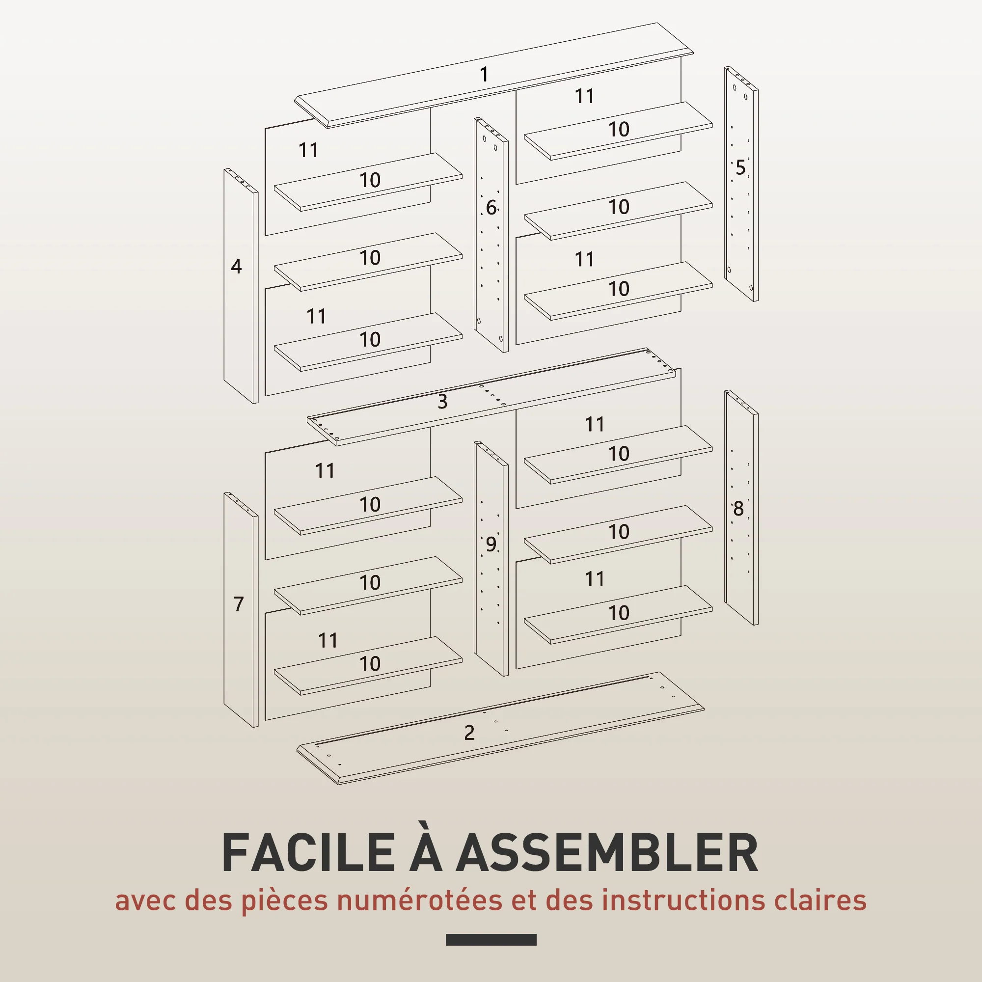 Rangements pour CD et DVD, meuble de rangement multimédia avec 16 compartiments et 12 étagères réglables, capacité max. 720 CD/396 DVD et Blu-ray, 106,5 x 24 x 126,3 cm, bois naturel - Image 8