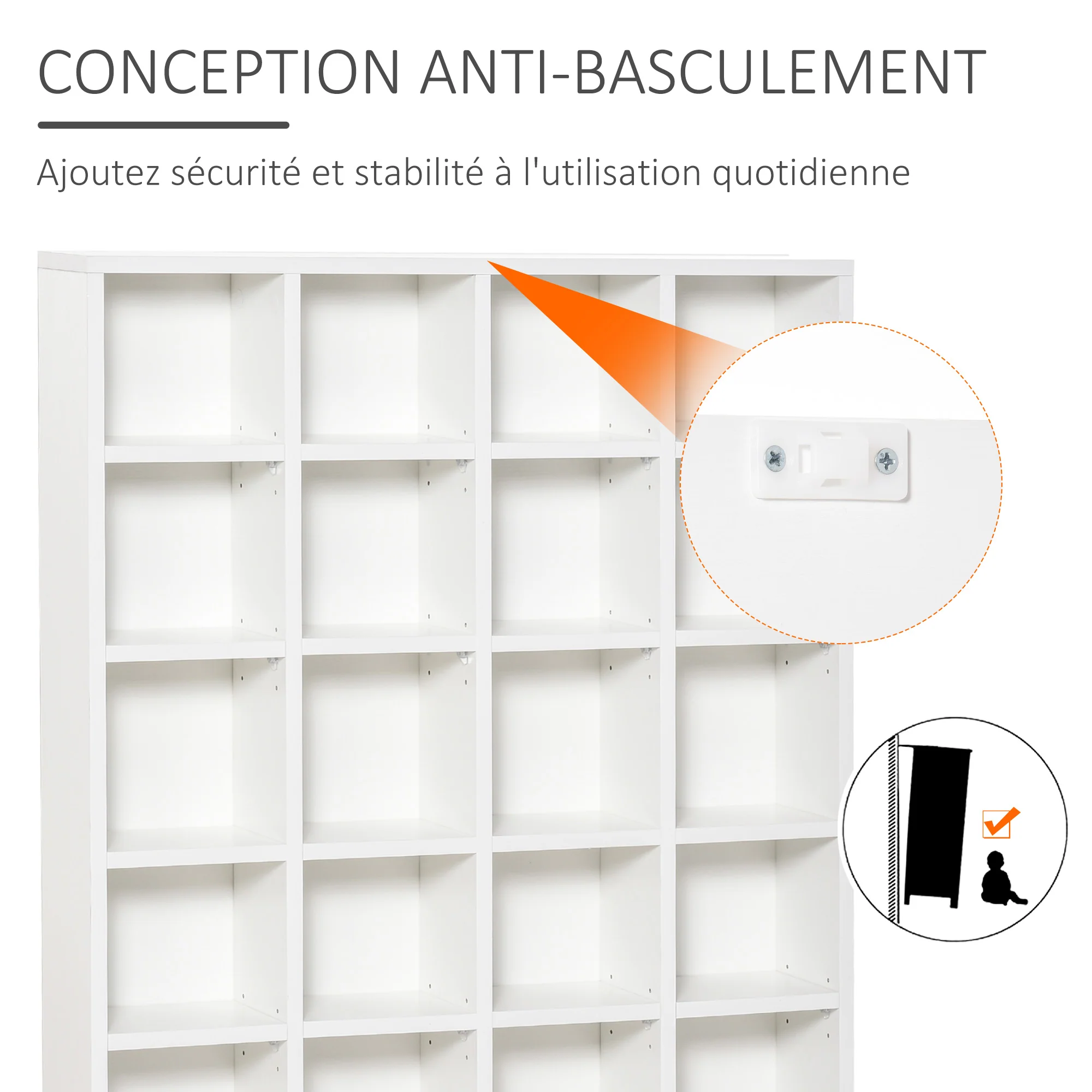 Rangements pour CD et DVD, meuble de rangement multimédia avec 24 compartiments, capacité max. 456 CD/ 336 DVD, bibliothèque en bois avec étagères réglables, 89 x 20 x 130,5 cm, blanc - Image 7