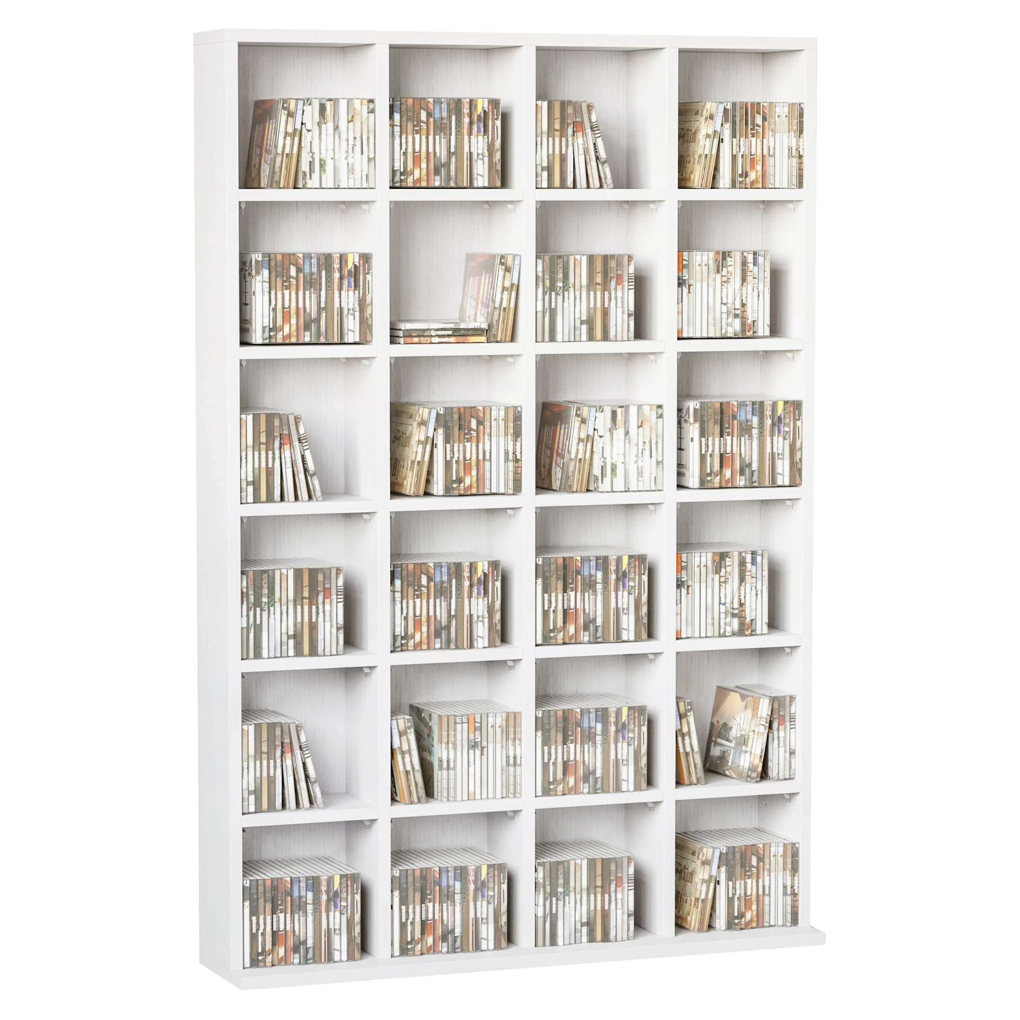 Rangements pour CD et DVD, meuble de rangement multimédia avec 24 compartiments, capacité max. 456 CD/ 336 DVD, bibliothèque en bois avec étagères réglables, 89 x 20 x 130,5 cm, blanc - Image 8