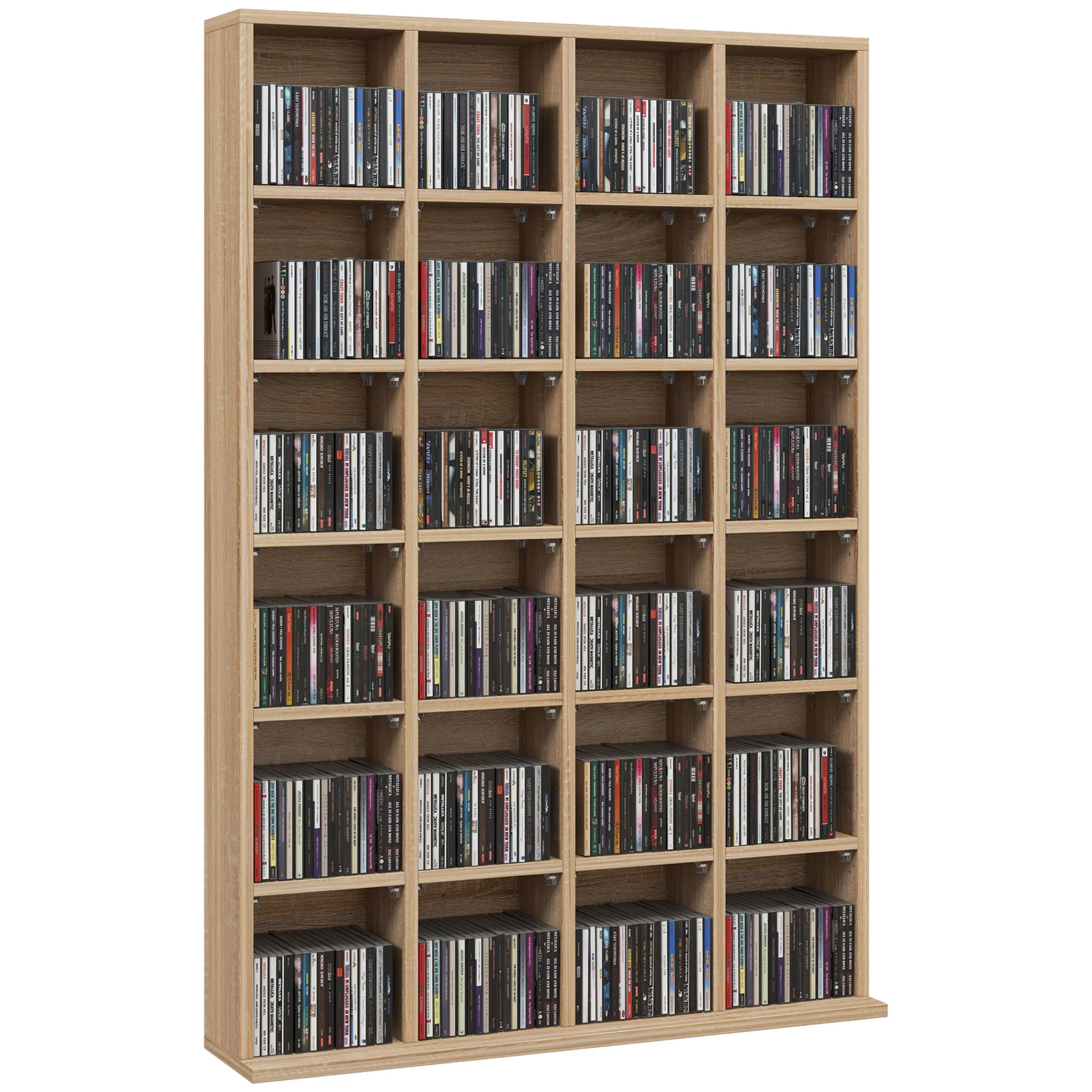 Rangements pour CD et DVD, meuble de rangement multimédia avec 24 compartiments, capacité max. 456 CD/ 336 DVD, bibliothèque en bois avec étagères réglables, 89 x 20 x 130,5 cm, bois naturel - Image 11