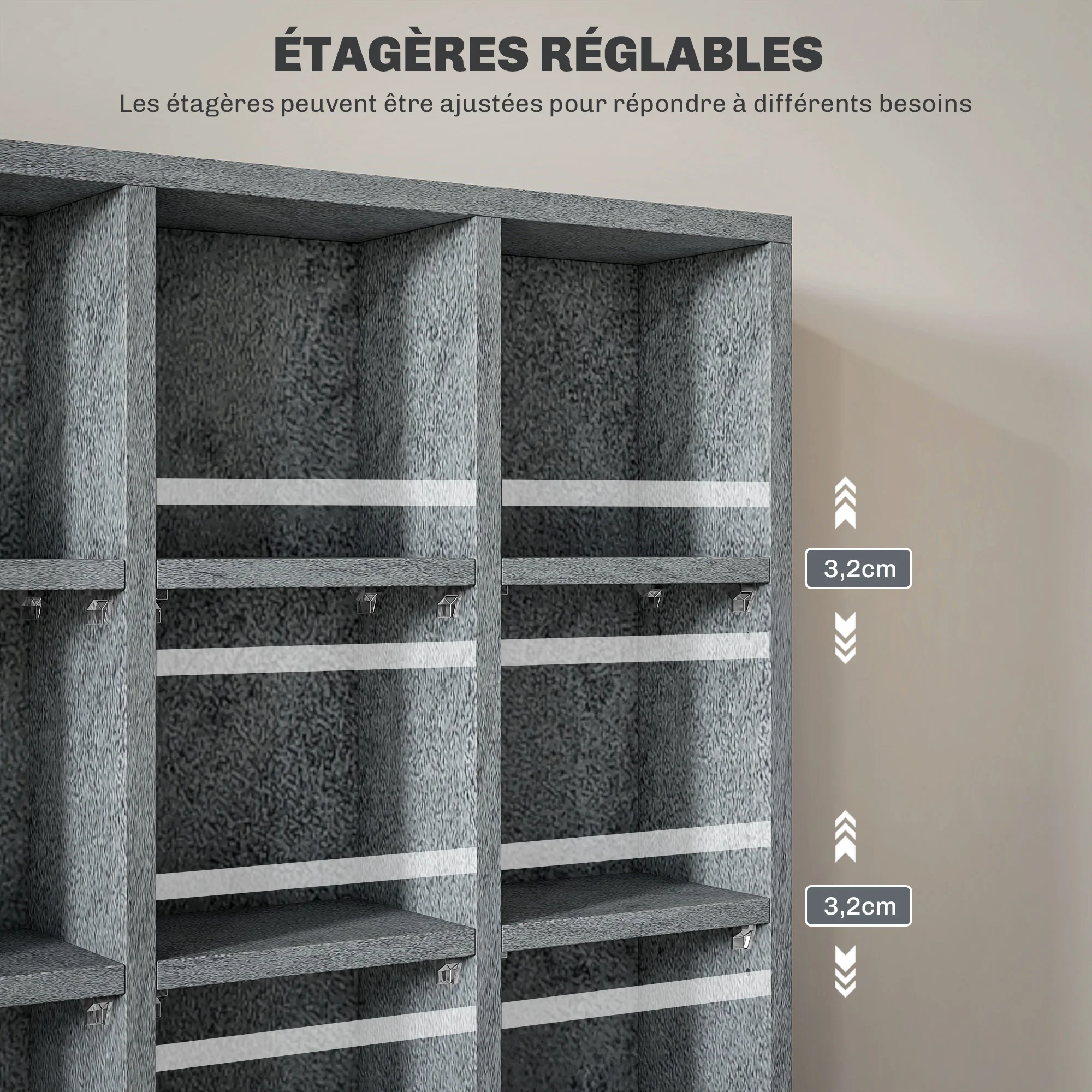 Rangements pour CD et DVD, meuble de rangement multimédia avec 24 compartiments, capacité max. 456 CD/ 336 DVD, bibliothèque en bois avec étagères réglables, 89 x 20 x 130,5 cm, gris - Image 6