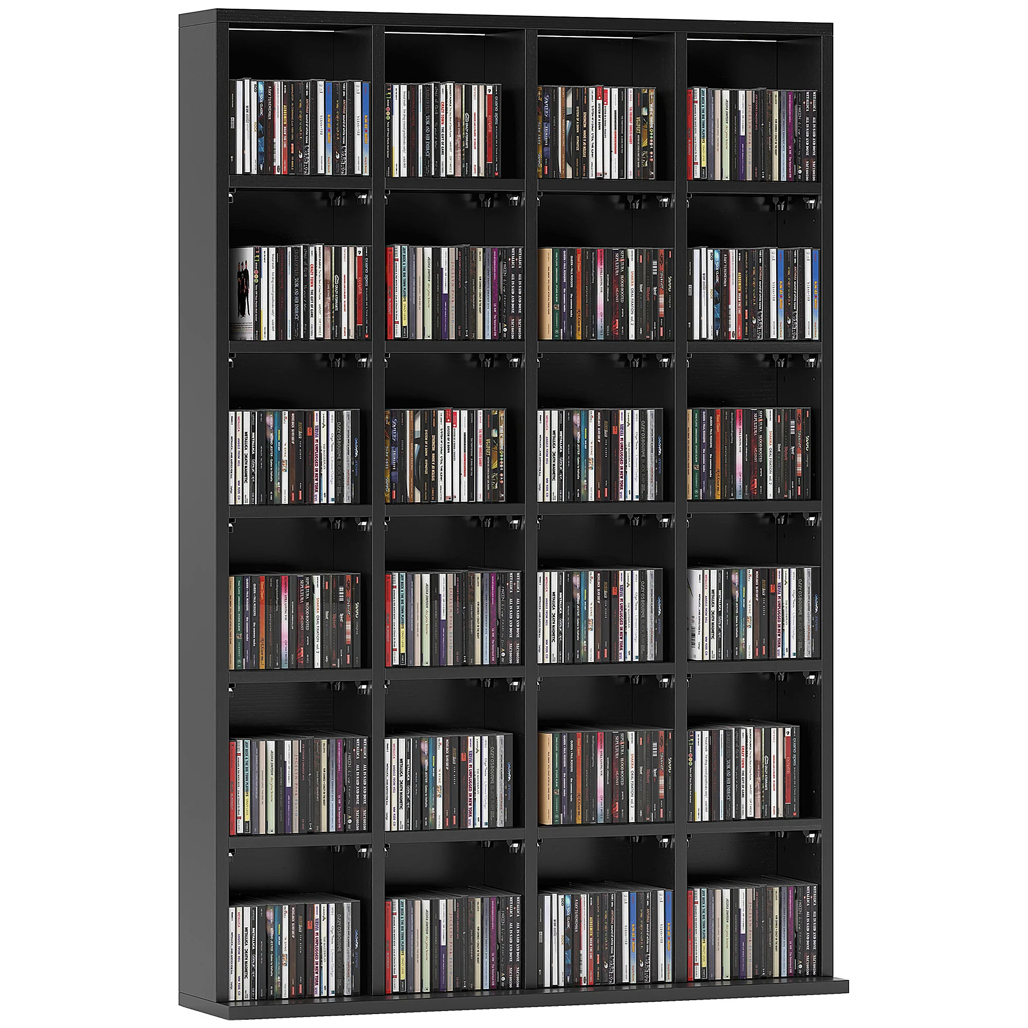 Rangements pour CD et DVD, meuble de rangement multimédia avec 24 compartiments, capacité max. 456 CD/ 336 DVD, bibliothèque en bois avec étagères réglables, 89 x 20 x 130,5 cm, noir - Image 11