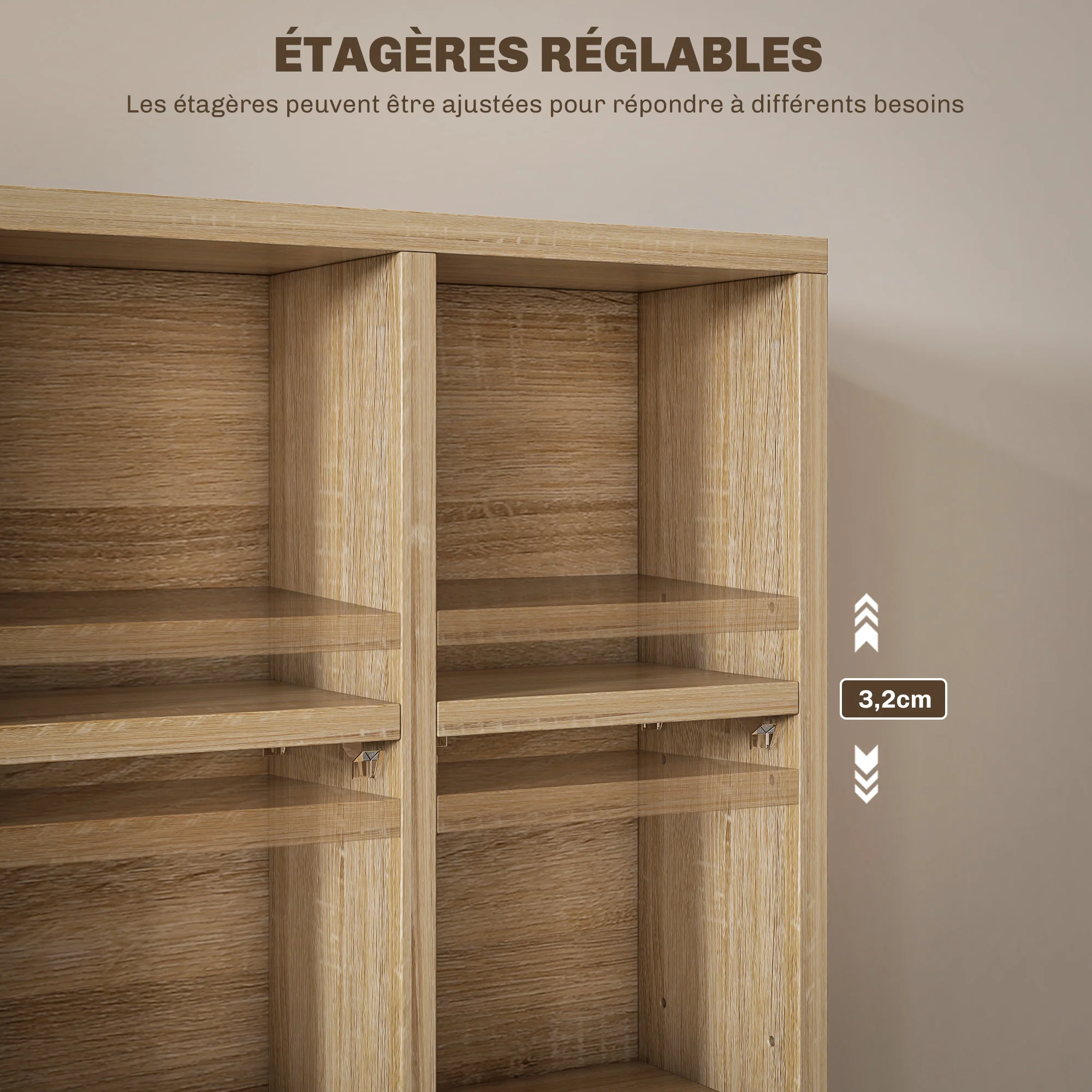 Rangements pour CD et DVD, meuble de rangement multimédia avec 24 compartiments, capacité max. 456 CD/ 336 DVD, bibliothèque en bois avec étagères réglables, 89 x 20 x 130,5 cm, bois naturel - Image 6