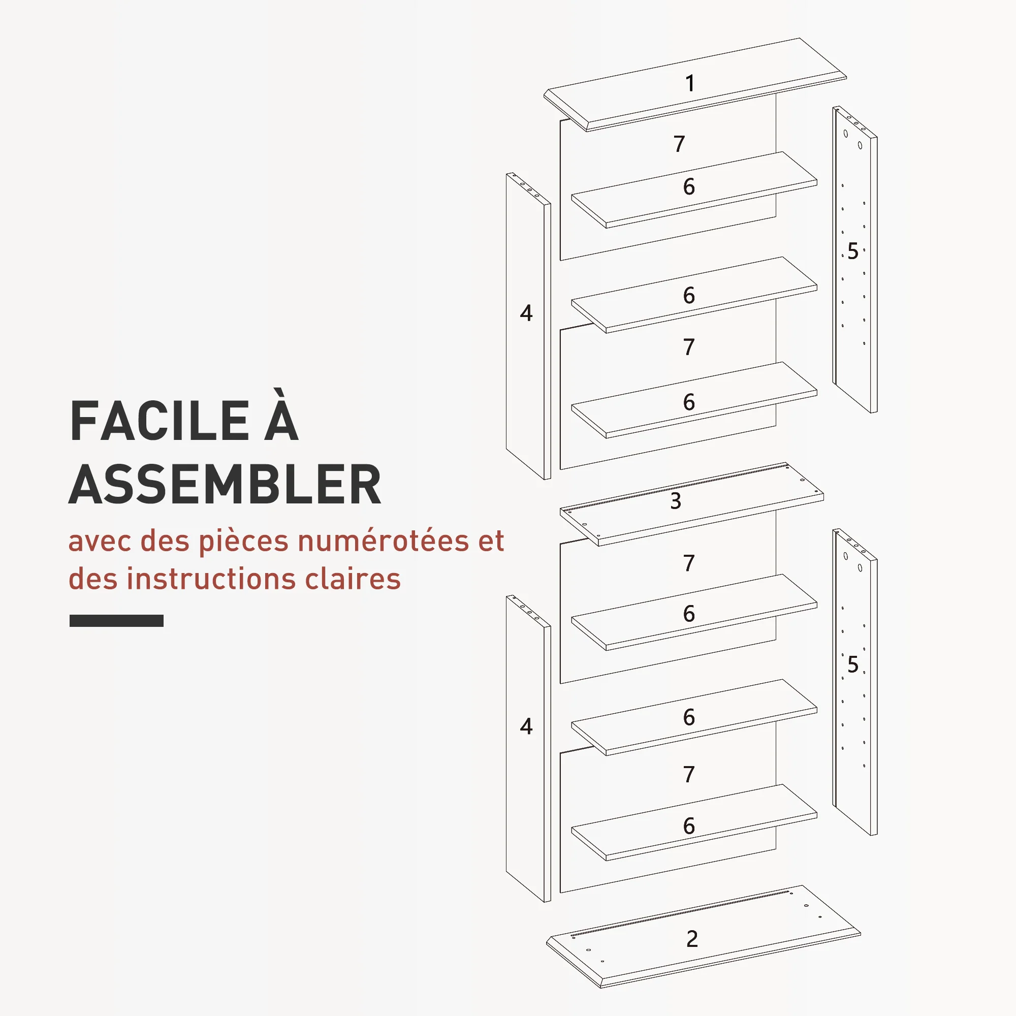 Rangements pour CD et DVD, meuble de rangement multimédia avec 8 compartiments et 6 étagères réglables, capacité max. 360 CD/185 DVD et Blu-ray, 58 x 24 x 126,5 cm, blanc - Image 8