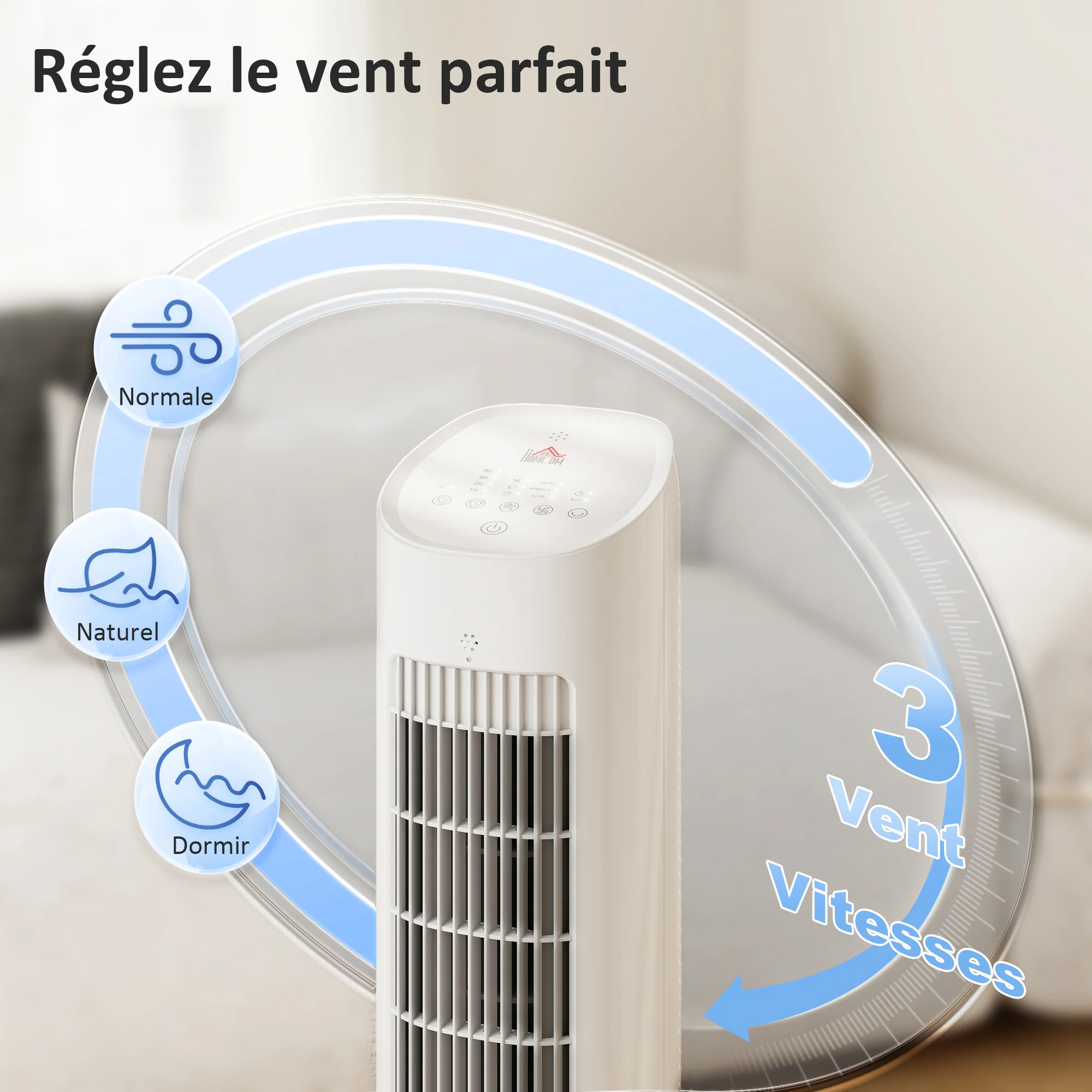 Refroidisseur d'air colonne 3 en 1 refroidisseur humidificateur et ventilateur, oscillation 48°, 3 vitesses 3 modes, réservoir d'eau 3L, blocs de glace, télécommande, pour chambre bureau, blanc - Image 7