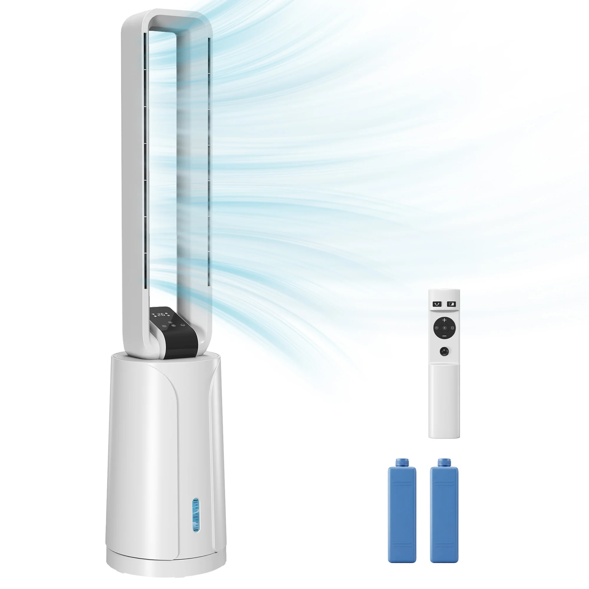 Refroidisseur d'air par évaporation portable 3 en 1 humidificateur et ventilateur, 2 blocs réfrigérants, réservoir d'eau de 1,7 L, minuterie 15 h, oscillation à 70°, télécommande, blanc - Image 2