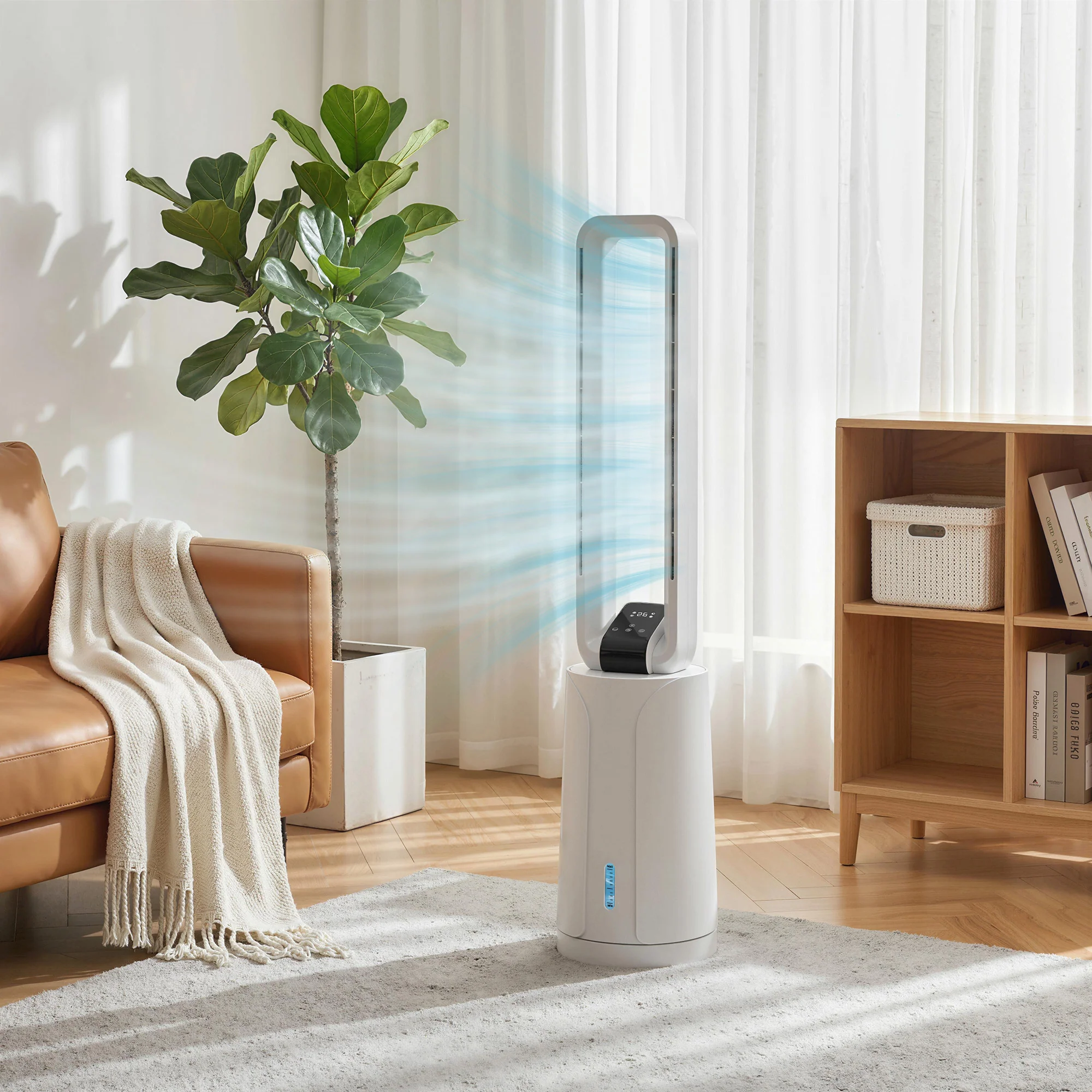 Refroidisseur d'air par évaporation portable 3 en 1 humidificateur et ventilateur, 2 blocs réfrigérants, réservoir d'eau de 1,7 L, minuterie 15 h, oscillation à 70°, télécommande, blanc - Image 3
