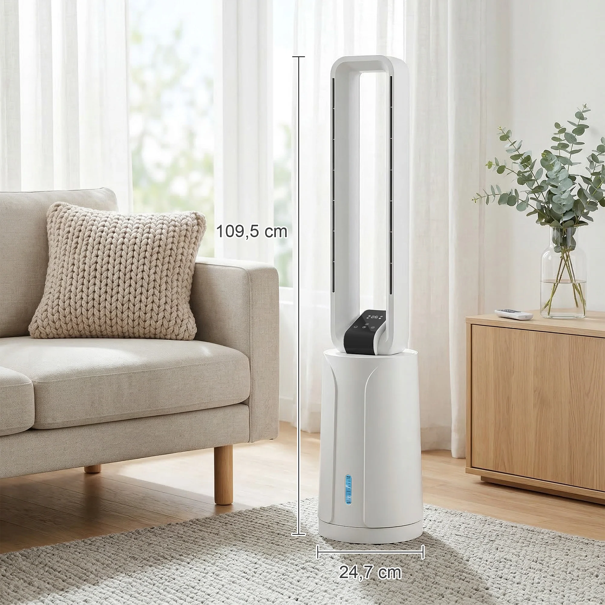 Refroidisseur d'air par évaporation portable 3 en 1 humidificateur et ventilateur, 2 blocs réfrigérants, réservoir d'eau de 1,7 L, minuterie 15 h, oscillation à 70°, télécommande, blanc - Image 4