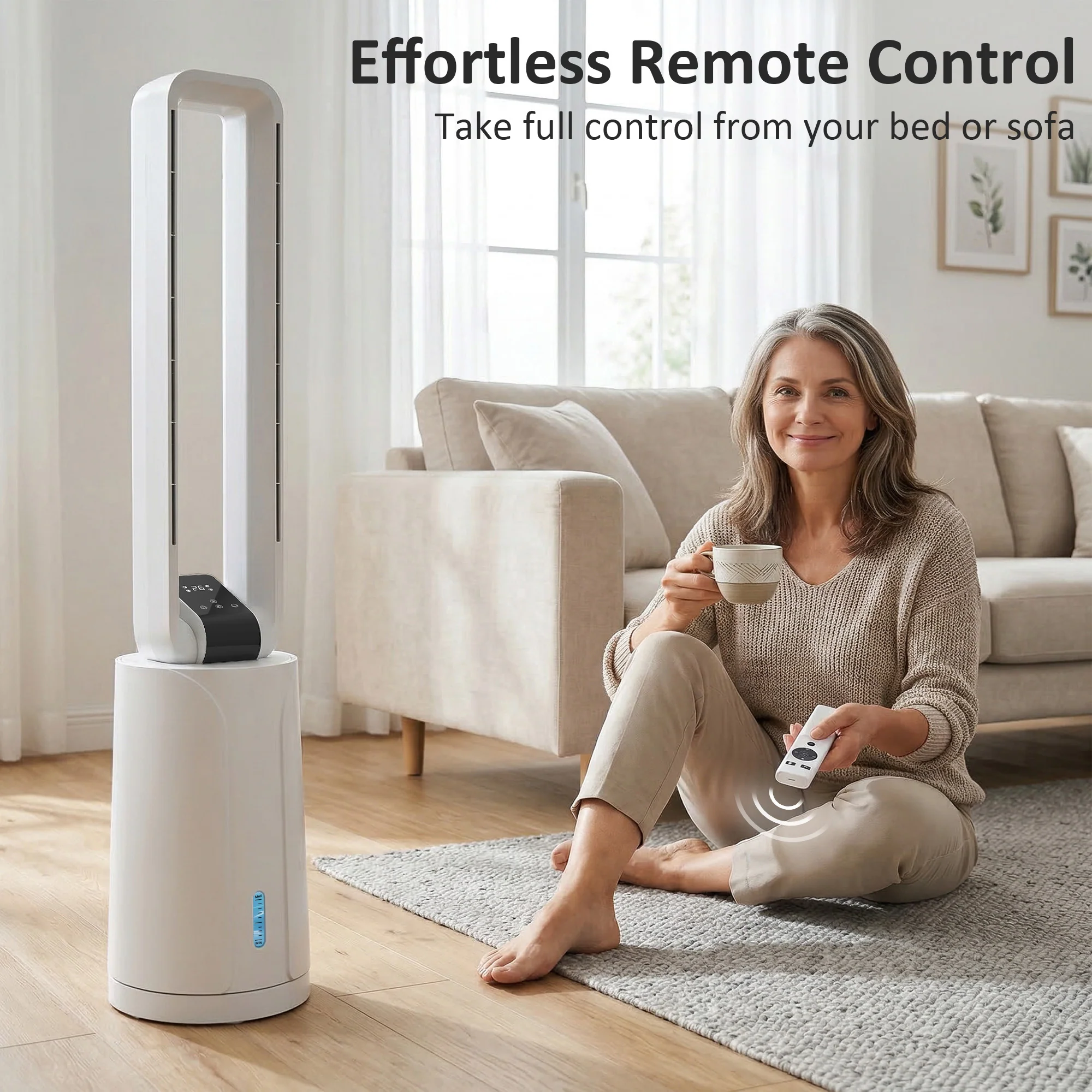Refroidisseur d'air par évaporation portable 3 en 1 humidificateur et ventilateur, 2 blocs réfrigérants, réservoir d'eau de 1,7 L, minuterie 15 h, oscillation à 70°, télécommande, blanc - Image 5