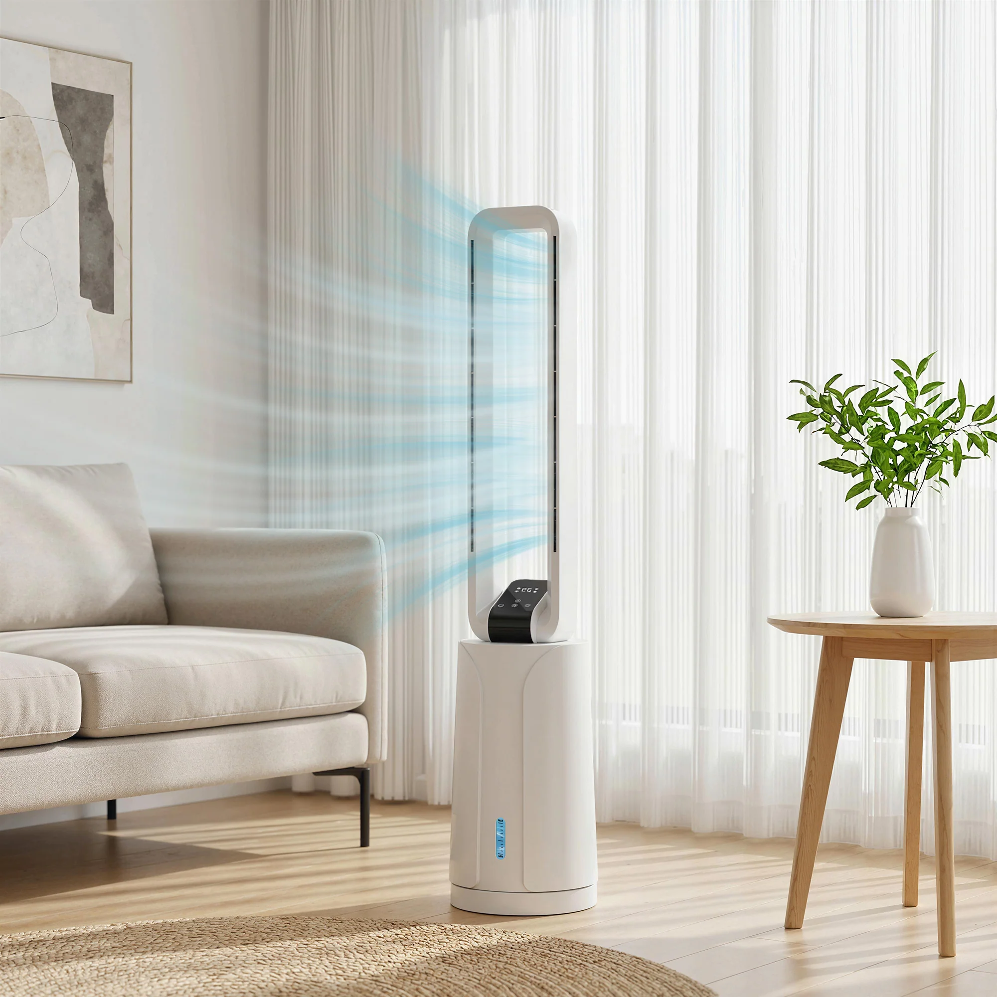 Refroidisseur d'air par évaporation portable 3 en 1 humidificateur et ventilateur, 2 blocs réfrigérants, réservoir d'eau de 1,7 L, minuterie 15 h, oscillation à 70°, télécommande, blanc - Image 7