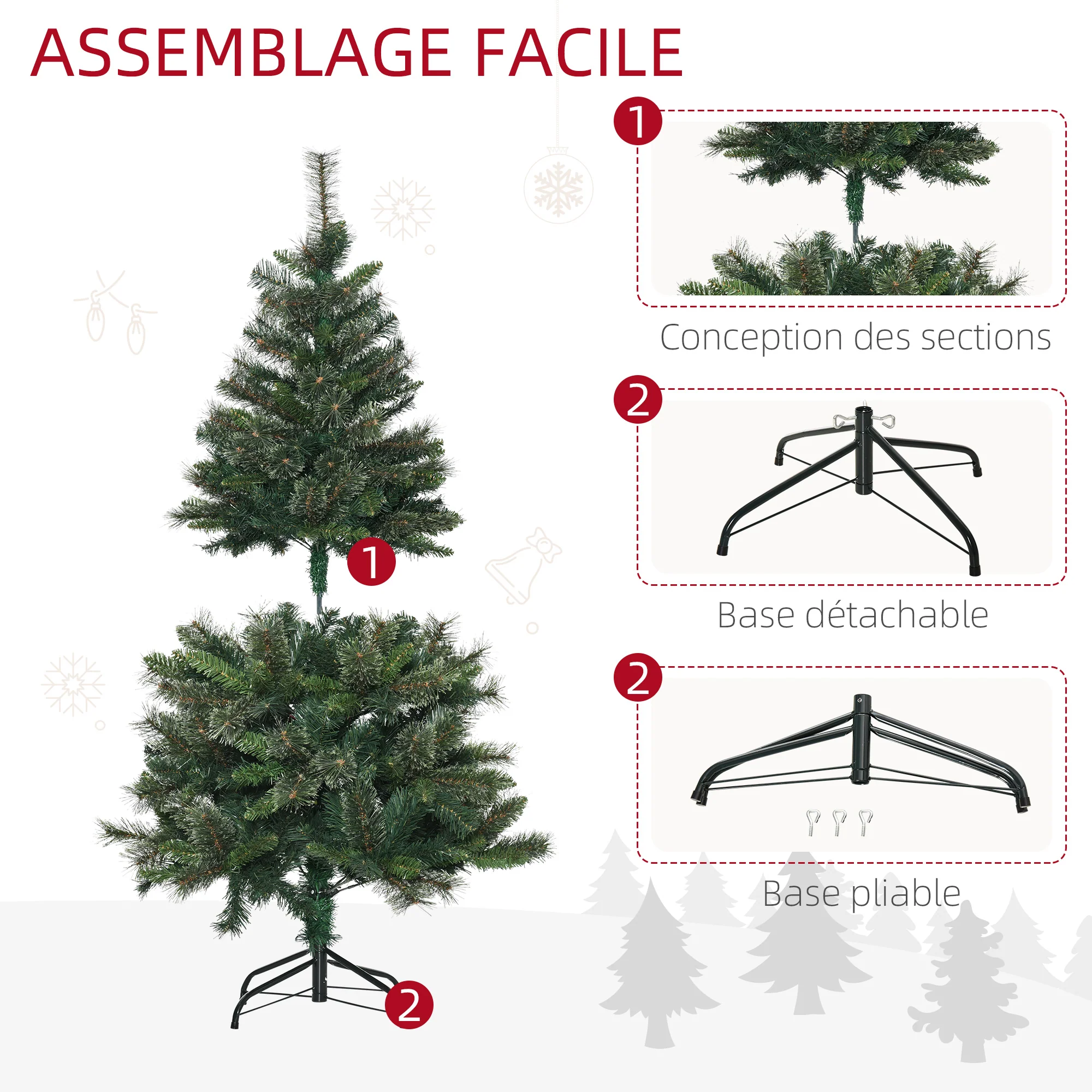 Sapin arbre de Noël artificiel 150 cm 665 branches + support pied vert - Image 7