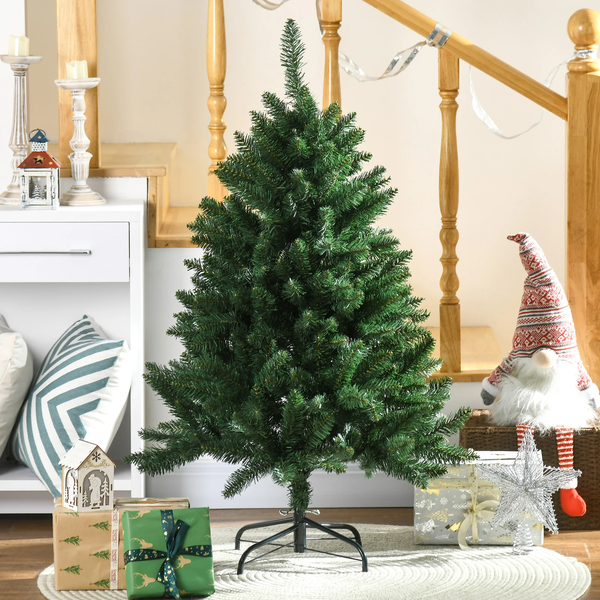 Sapin de No?l artificiel 120H cm 305 branches avec pied croix acier amovible - vert - Image 3