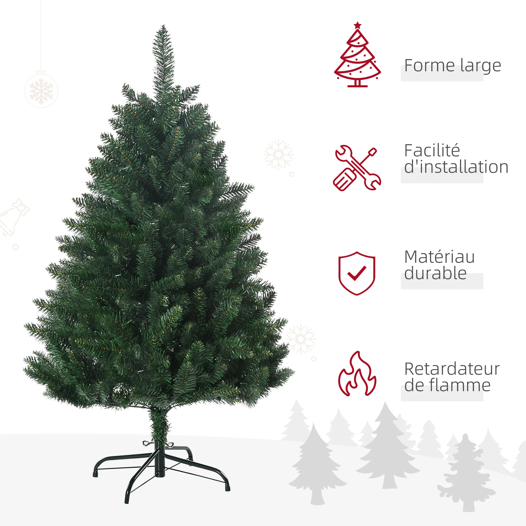 Sapin de No?l artificiel 120H cm 305 branches avec pied croix acier amovible - vert - Image 5