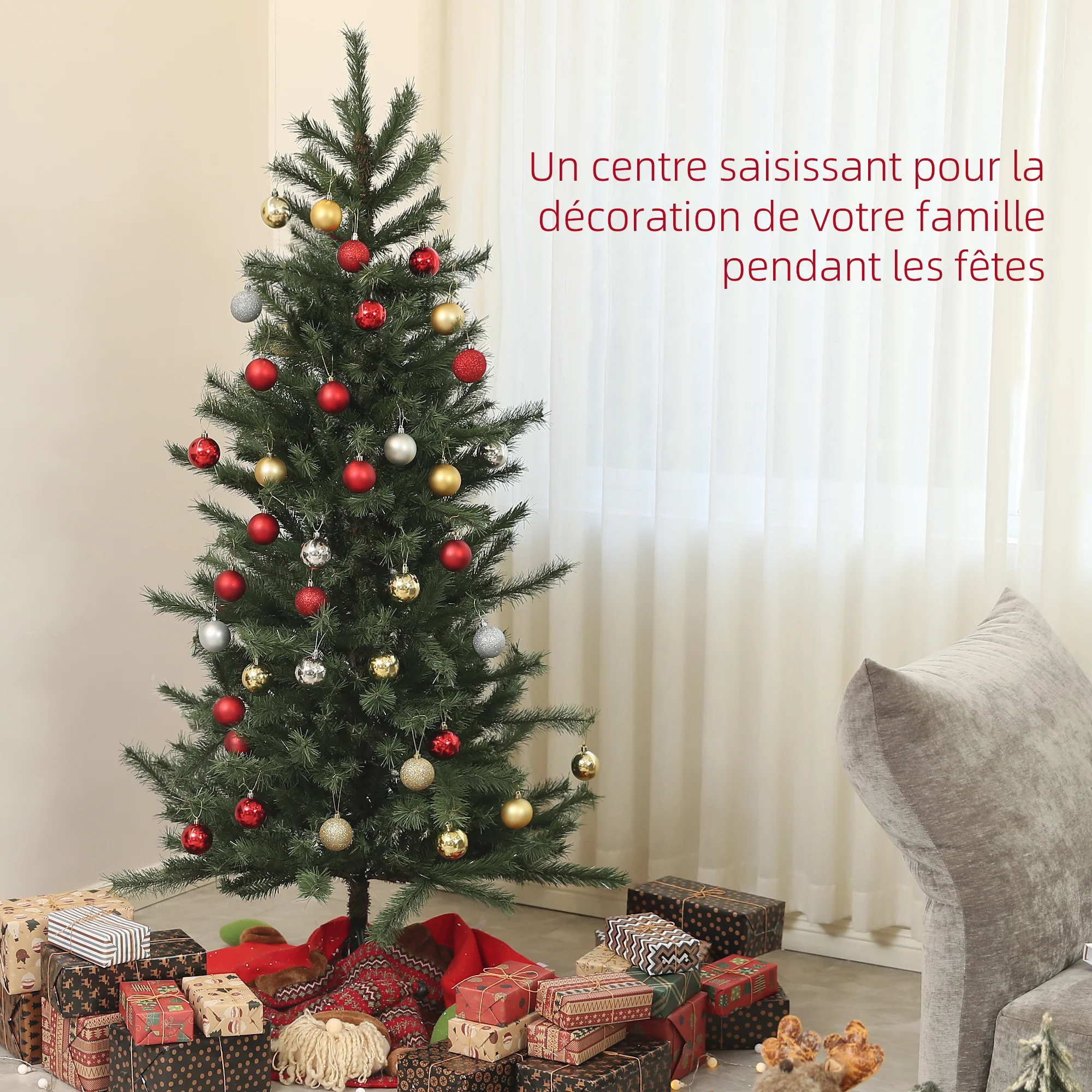Sapin de No?l artificiel 180 cm arbre de No?l avec support en acier pliable, 467 branches, décoration de No?l effet réaliste, vert - Image 5