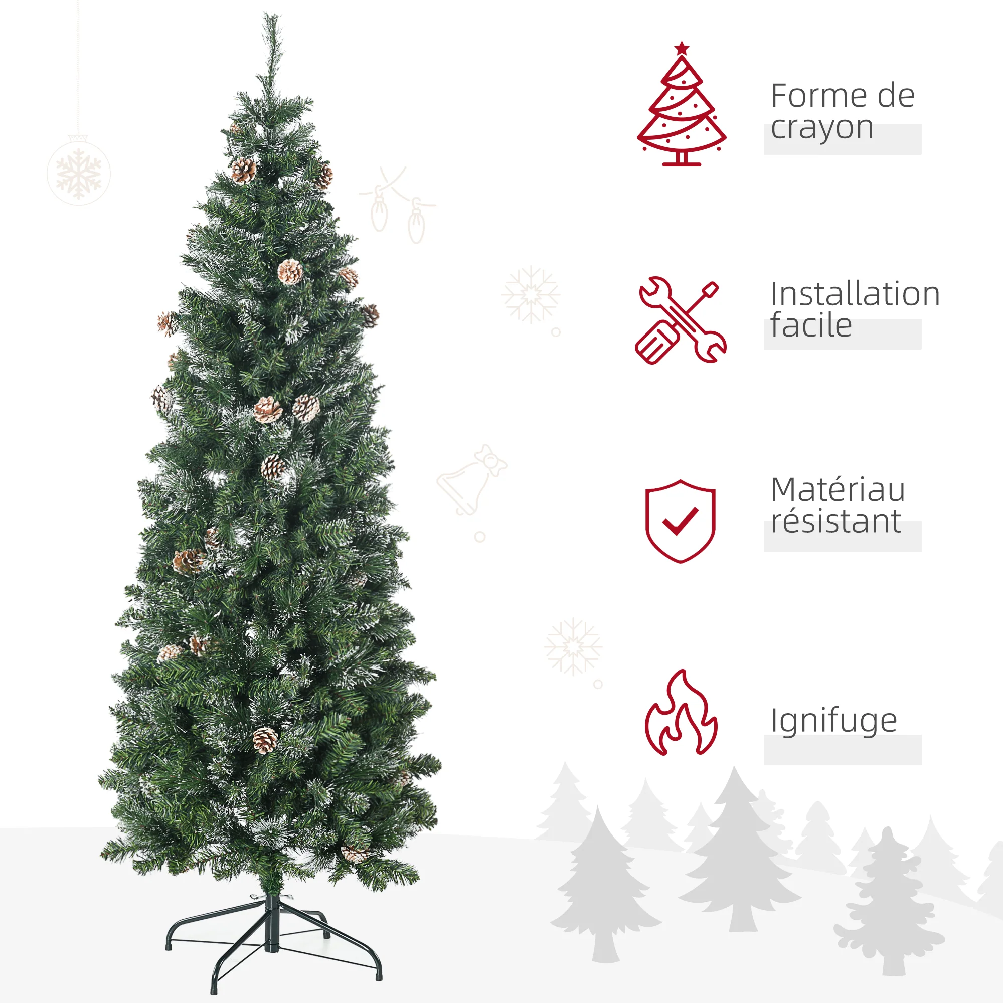 Sapin de No?l artificiel 180 cm avec 618 branches enneigées, support en acier, arbre de No?l artificiel avec socle pliable en acier, vert - Image 5